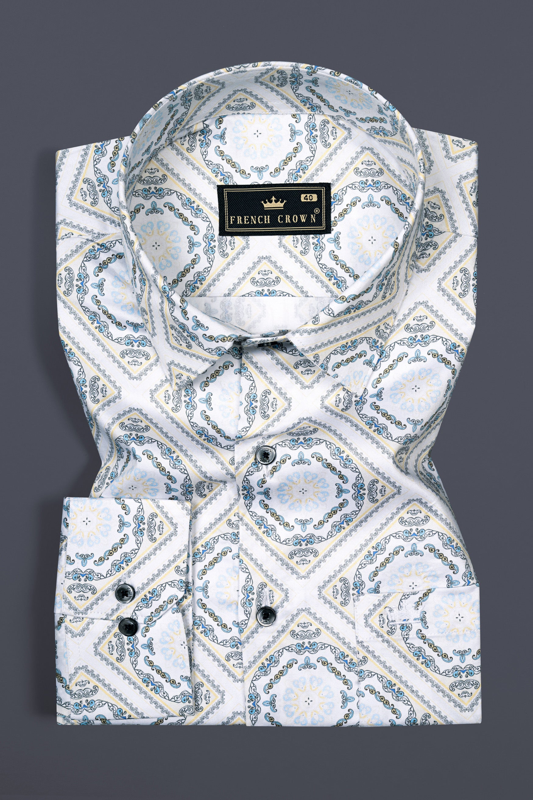 Bright White Geometric Printed Super Soft Premium Cotton Shirt 12537-BLK-38,  12537-BLK-H-38,  12537-BLK-39,  12537-BLK-H-39,  12537-BLK-40,  12537-BLK-H-40,  12537-BLK-42,  12537-BLK-H-42,  12537-BLK-44,  12537-BLK-H-44,  12537-BLK-46,  12537-BLK-H-46,  12537-BLK-48,  12537-BLK-H-48,  12537-BLK-50,  12537-BLK-H-50,  12537-BLK-52,  12537-BLK-H-52