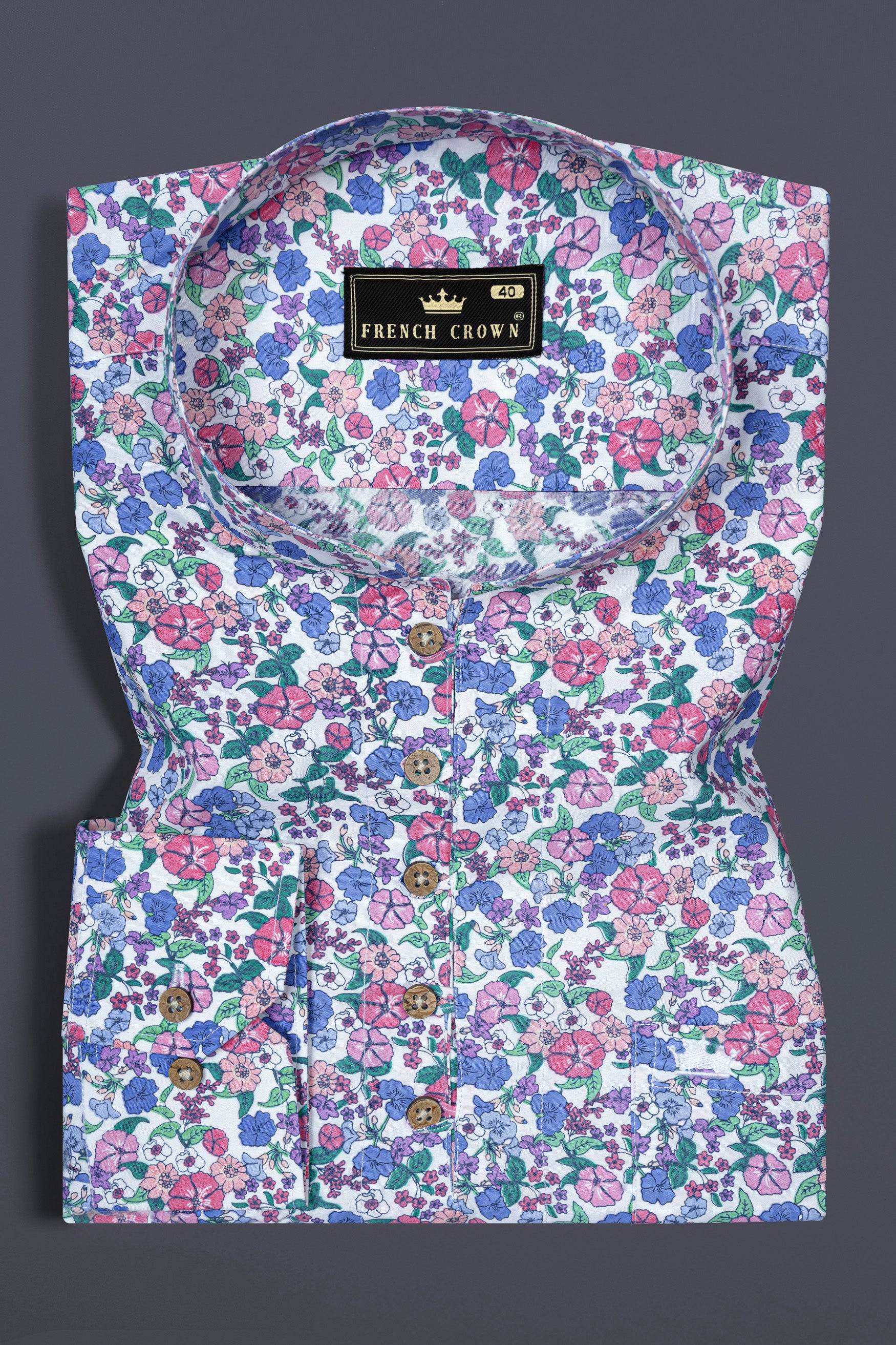 Lilac Multicolored Flower Printed Poplin Giza Cotton Shirt