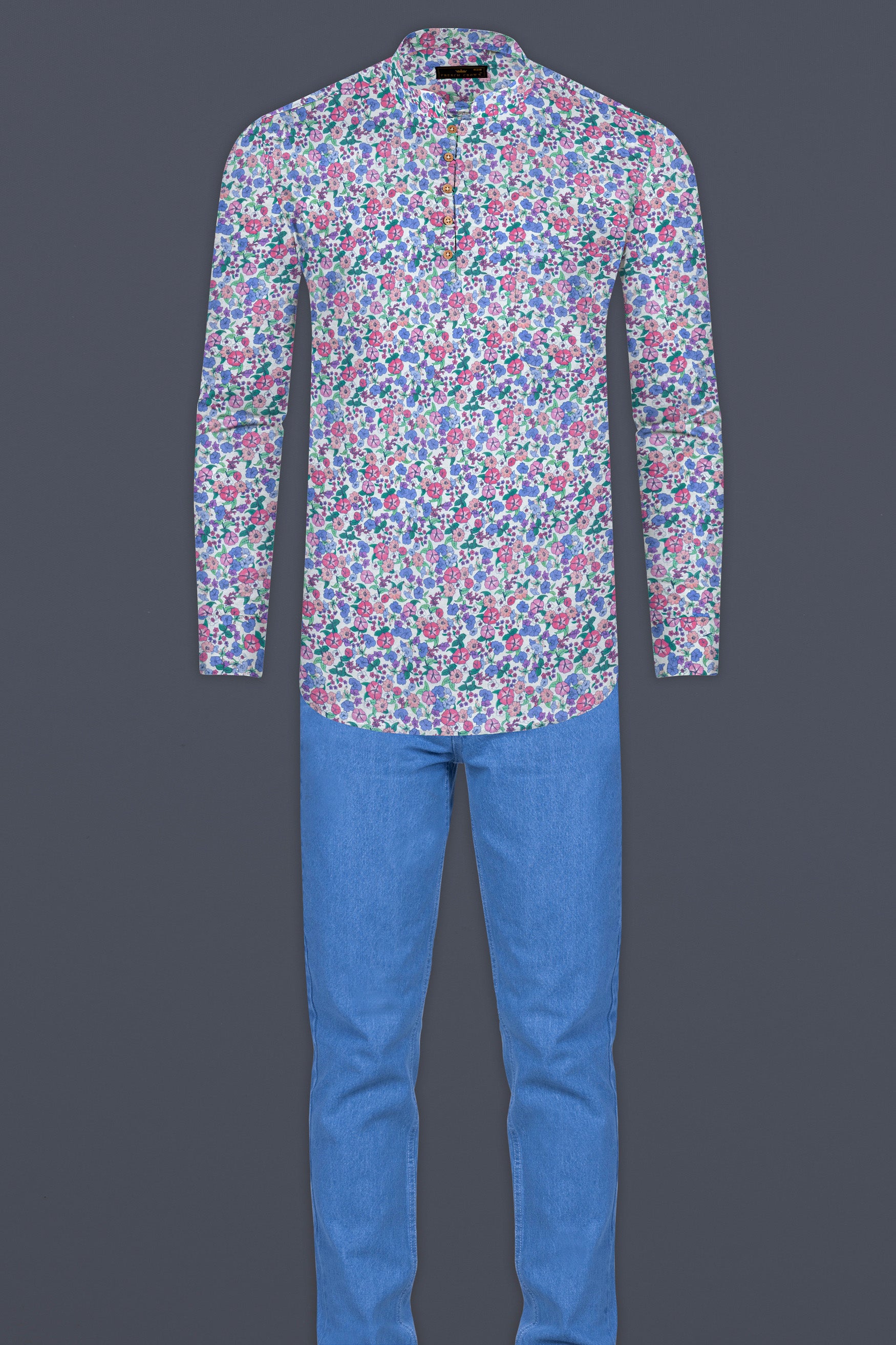 Lilac Multicolored Flower Printed Poplin Giza Cotton Shirt 12538-KS-38,  12538-KS-H-38,  12538-KS-39,  12538-KS-H-39,  12538-KS-40,  12538-KS-H-40,  12538-KS-42,  12538-KS-H-42,  12538-KS-44,  12538-KS-H-44,  12538-KS-46,  12538-KS-H-46,  12538-KS-48,  12538-KS-H-48,  12538-KS-50,  12538-KS-H-50,  12538-KS-52,  12538-KS-H-52
