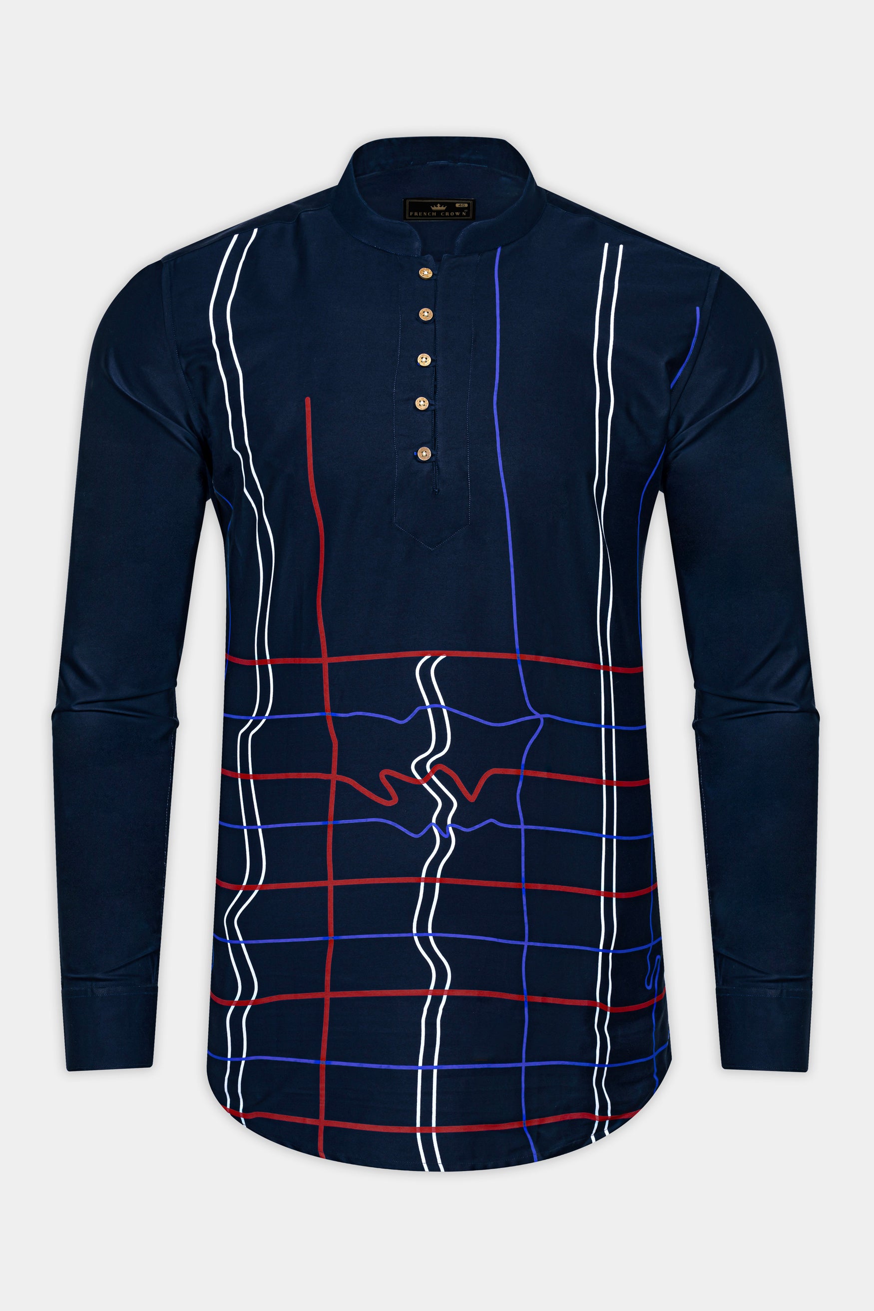 Ebony Blue Multicolor Stripes Printed Super Soft Premium Kurta Shirt