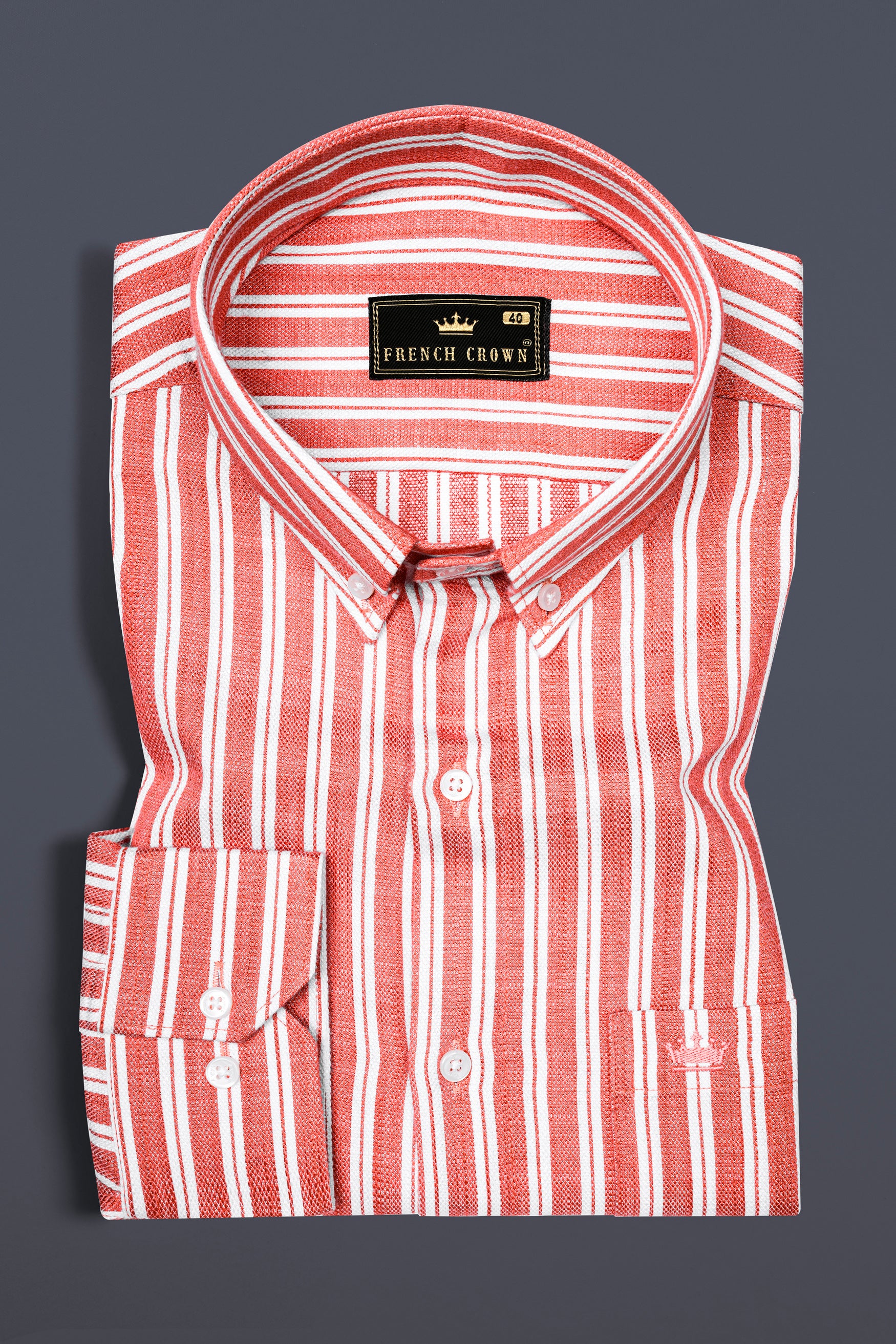 Geraldine Orange and White Striped Dobby Textured Premium Cotton Shirt 12542-BD-38,  12542-BD-H-38,  12542-BD-39,  12542-BD-H-39,  12542-BD-40,  12542-BD-H-40,  12542-BD-42,  12542-BD-H-42,  12542-BD-44,  12542-BD-H-44,  12542-BD-46,  12542-BD-H-46,  12542-BD-48,  12542-BD-H-48,  12542-BD-50,  12542-BD-H-50,  12542-BD-52,  12542-BD-H-52