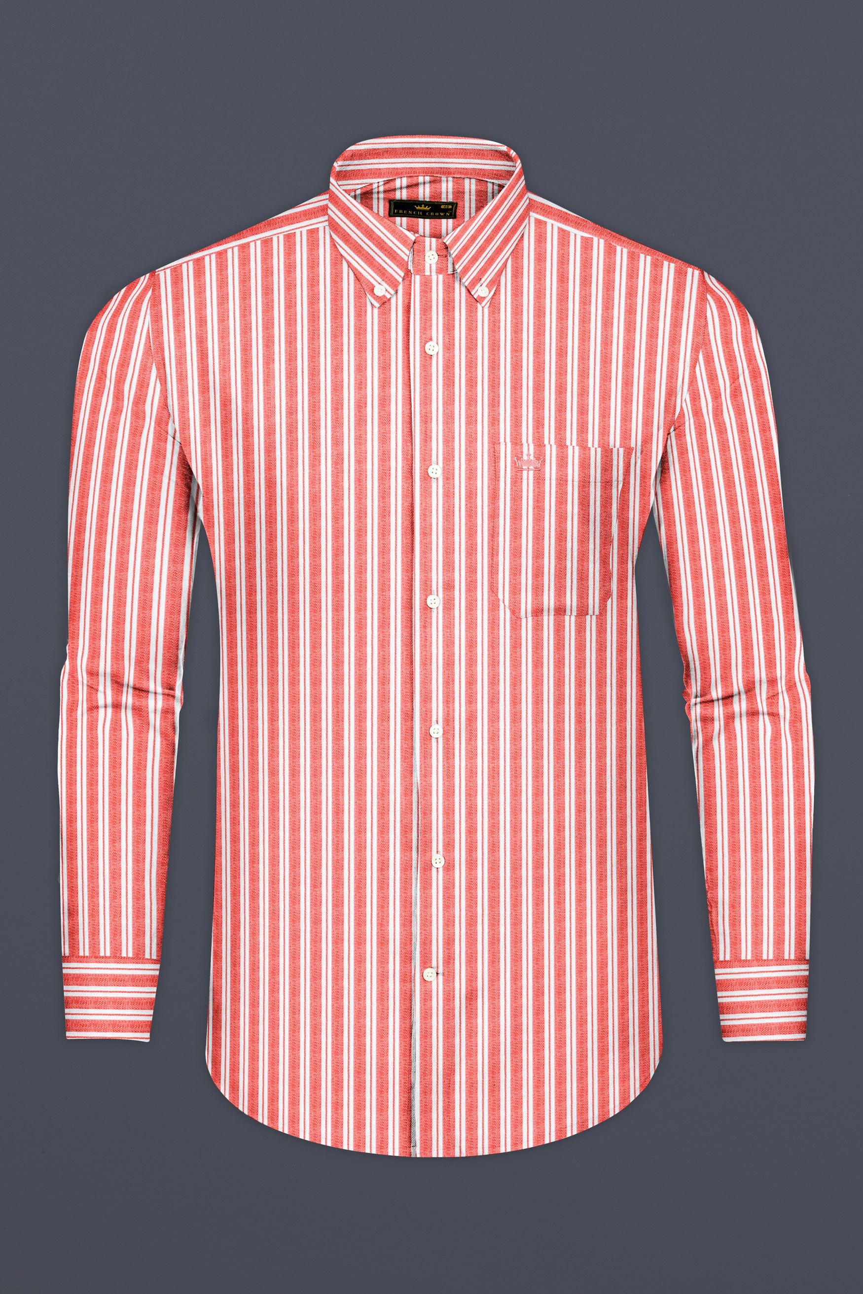 Geraldine Orange and White Striped Dobby Textured Premium Cotton Shirt 12542-BD-38,  12542-BD-H-38,  12542-BD-39,  12542-BD-H-39,  12542-BD-40,  12542-BD-H-40,  12542-BD-42,  12542-BD-H-42,  12542-BD-44,  12542-BD-H-44,  12542-BD-46,  12542-BD-H-46,  12542-BD-48,  12542-BD-H-48,  12542-BD-50,  12542-BD-H-50,  12542-BD-52,  12542-BD-H-52