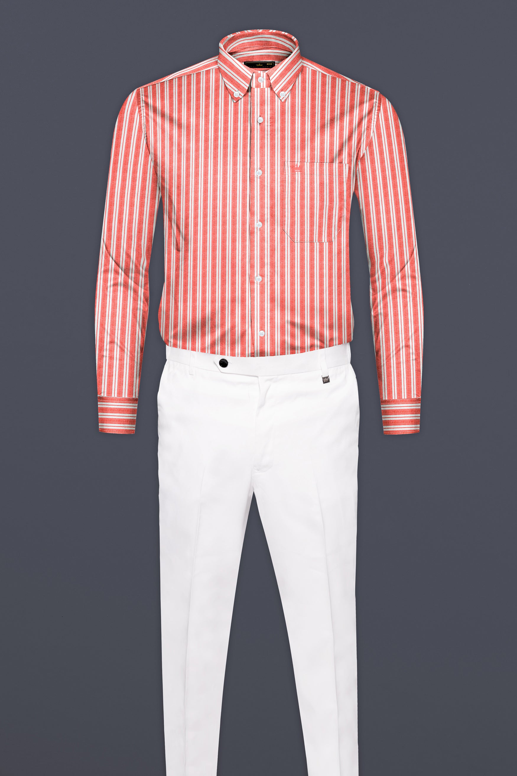 Geraldine Orange and White Striped Dobby Textured Premium Cotton Shirt 12542-BD-38,  12542-BD-H-38,  12542-BD-39,  12542-BD-H-39,  12542-BD-40,  12542-BD-H-40,  12542-BD-42,  12542-BD-H-42,  12542-BD-44,  12542-BD-H-44,  12542-BD-46,  12542-BD-H-46,  12542-BD-48,  12542-BD-H-48,  12542-BD-50,  12542-BD-H-50,  12542-BD-52,  12542-BD-H-52