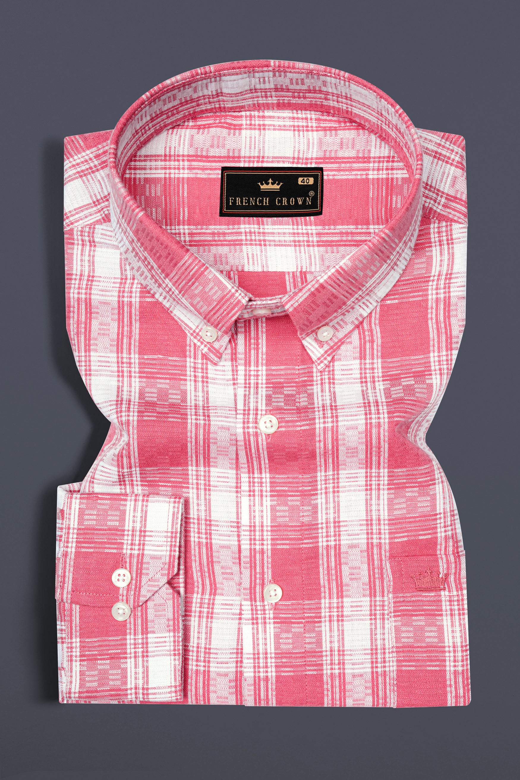 Rosy Pink and White Checks Plaid Dobby Textured Premium Giza Cotton Shirt 12543-BD-38,  12543-BD-H-38,  12543-BD-39,  12543-BD-H-39,  12543-BD-40,  12543-BD-H-40,  12543-BD-42,  12543-BD-H-42,  12543-BD-44,  12543-BD-H-44,  12543-BD-46,  12543-BD-H-46,  12543-BD-48,  12543-BD-H-48,  12543-BD-50,  12543-BD-H-50,  12543-BD-52,  12543-BD-H-52
