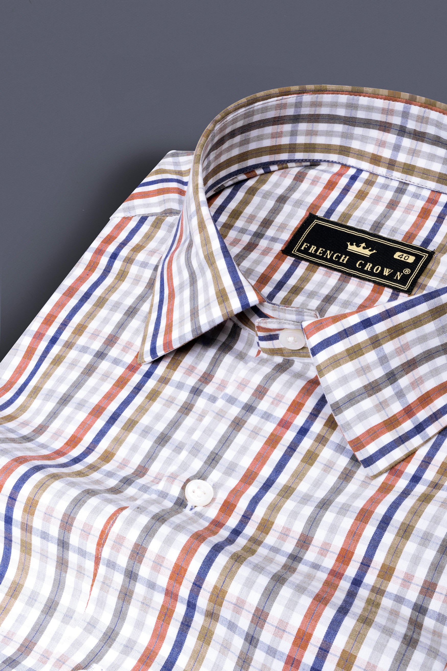 Bright White with Sepia Brown and Rhino Blue Checkered Poplin Giza Cotton Shirt 12555-38,  12555-H-38,  12555-39,  12555-H-39,  12555-40,  12555-H-40,  12555-42,  12555-H-42,  12555-44,  12555-H-44,  12555-46,  12555-H-46,  12555-48,  12555-H-48,  12555-50,  12555-H-50,  12555-52,  12555-H-52