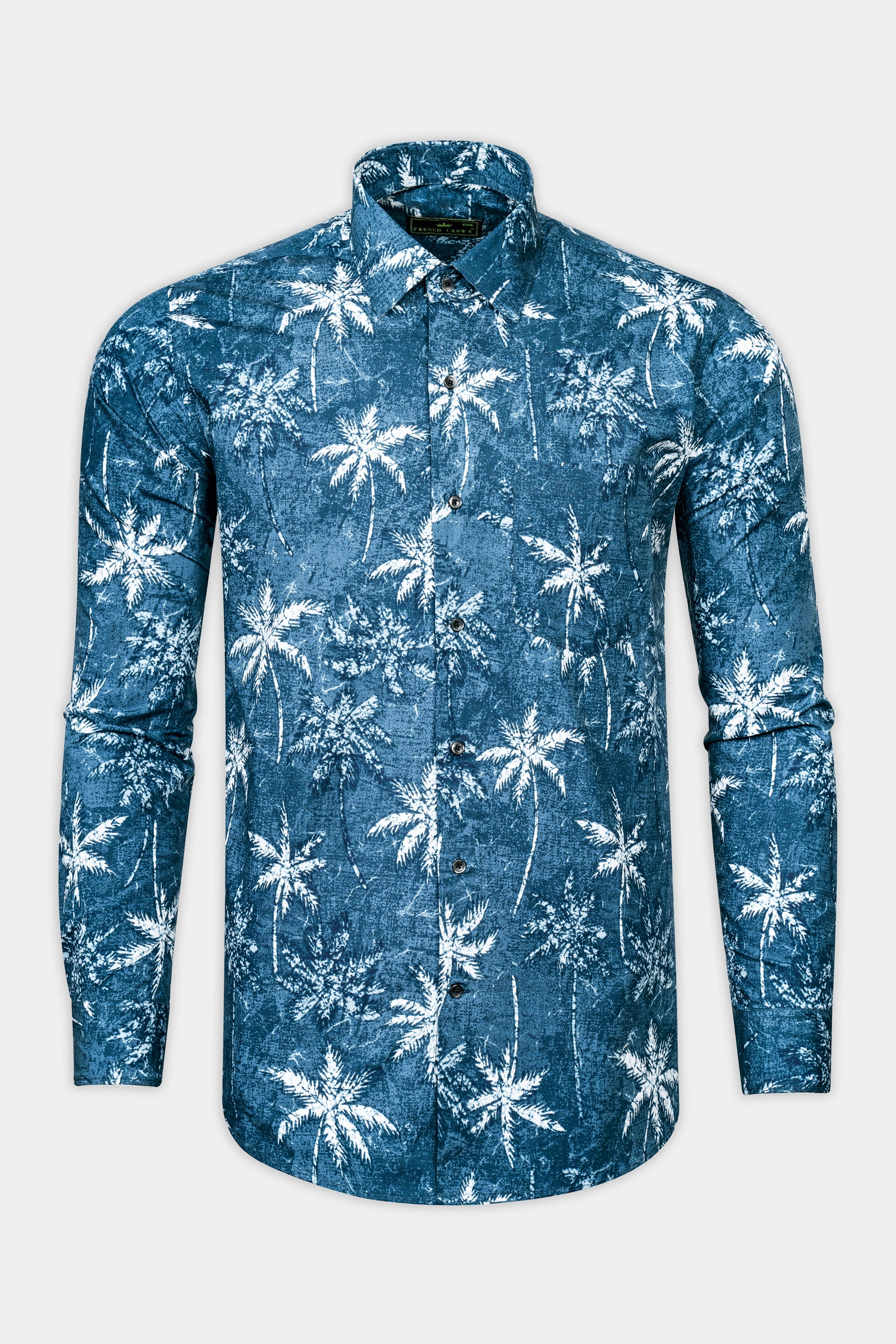 Calypso Blue with White Coconut Tree Printed Poplin Giza Cotton Shirt 12557-BLK-38,  12557-BLK-H-38,  12557-BLK-39,  12557-BLK-H-39,  12557-BLK-40,  12557-BLK-H-40,  12557-BLK-42,  12557-BLK-H-42,  12557-BLK-44,  12557-BLK-H-44,  12557-BLK-46,  12557-BLK-H-46,  12557-BLK-48,  12557-BLK-H-48,  12557-BLK-50,  12557-BLK-H-50,  12557-BLK-52,  12557-BLK-H-52