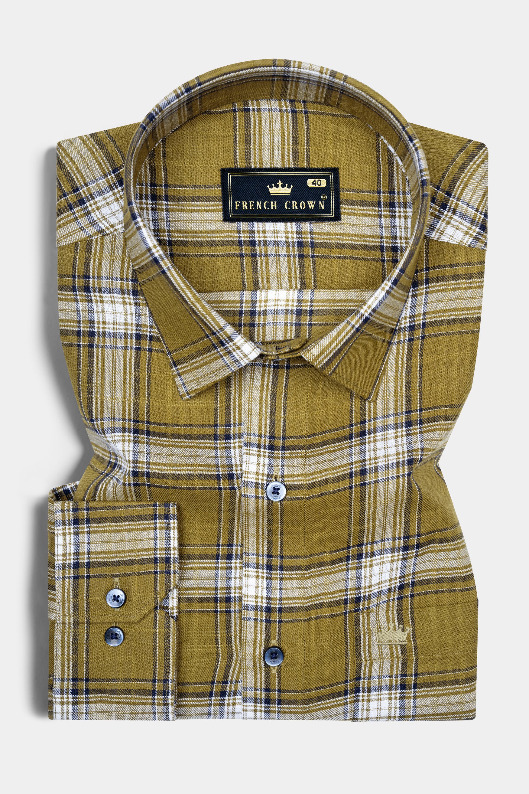 Sycamore Olive with Mirage Blue and Mercury White Plaid Twill Premium Cotton Shirt