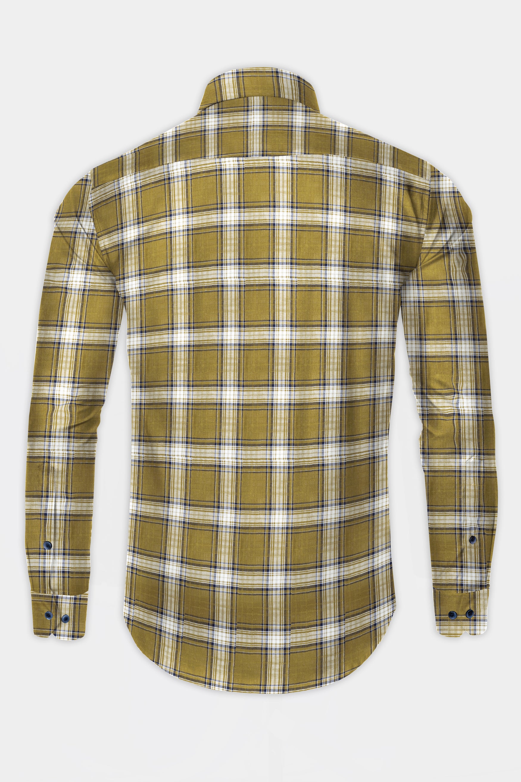 Sycamore Olive with Mirage Blue and Mercury White Plaid Twill Premium Cotton Shirt