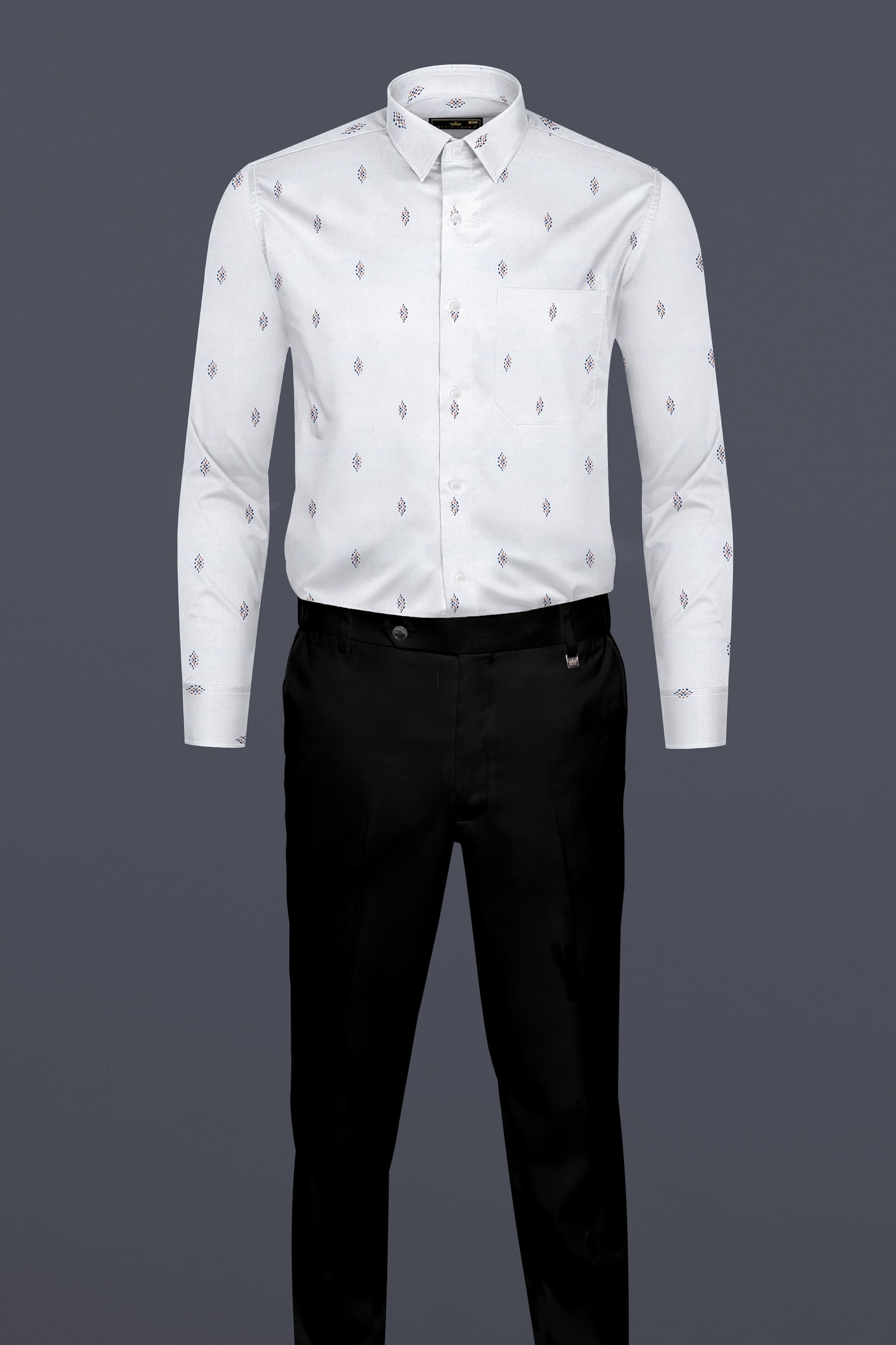 Bright White Printed Dobby Textured Premium Giza Cotton Shirt 12611-38,  12611-H-38,  12611-39,  12611-H-39,  12611-40,  12611-H-40,  12611-42,  12611-H-42,  12611-44,  12611-H-44,  12611-46,  12611-H-46,  12611-48,  12611-H-48,  12611-50,  12611-H-50,  12611-52,  12611-H-52