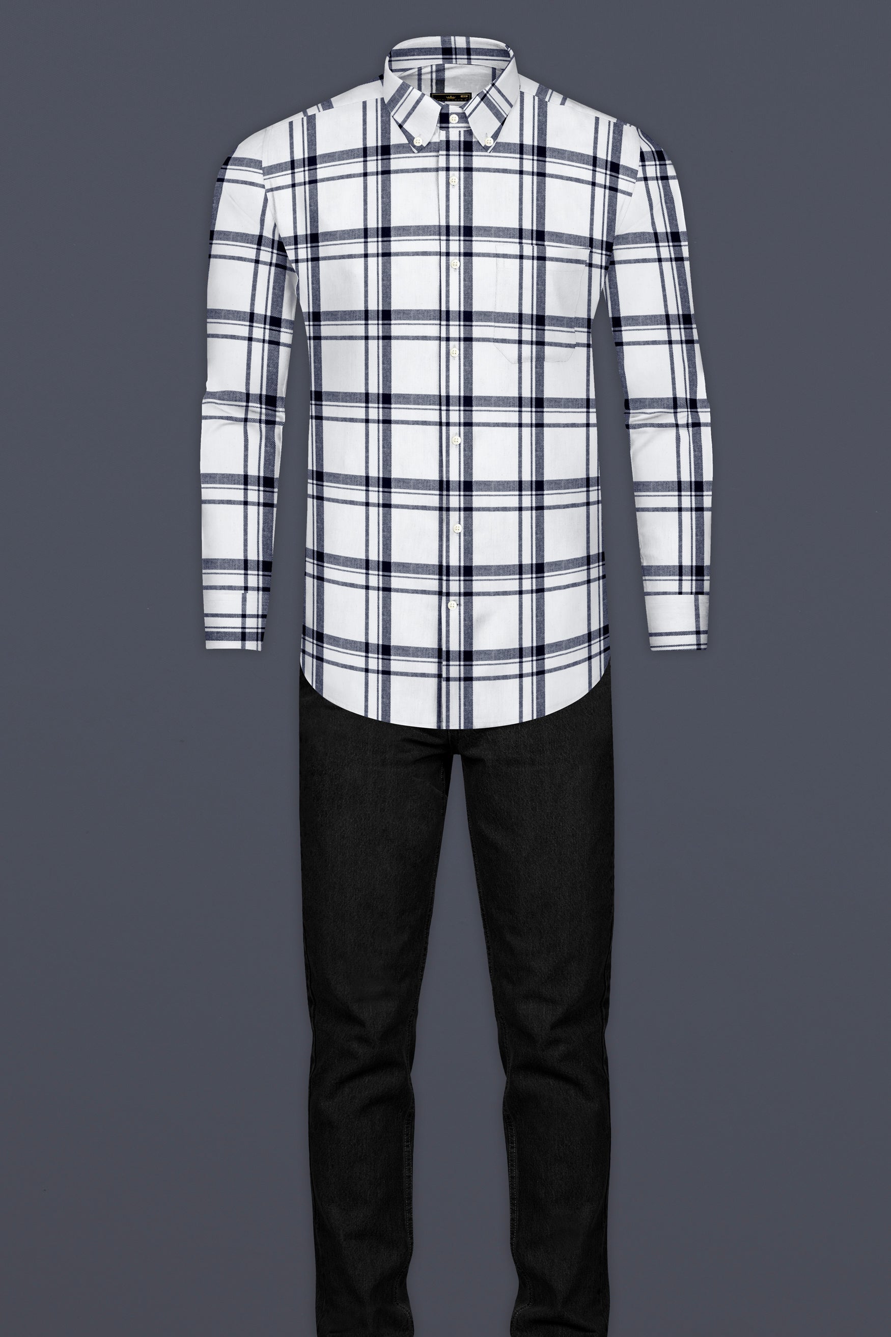 Bright White with Jaguar Dark Blue Plaid Flannel Shirt 12615-BD-38, 12615-BD-H-38, 12615-BD-39, 12615-BD-H-39, 12615-BD-40, 12615-BD-H-40, 12615-BD-42, 12615-BD-H-42, 12615-BD-44, 12615-BD-H-44, 12615-BD-46, 12615-BD-H-46, 12615-BD-48, 12615-BD-H-48, 12615-BD-50, 12615-BD-H-50, 12615-BD-52, 12615-BD-H-52