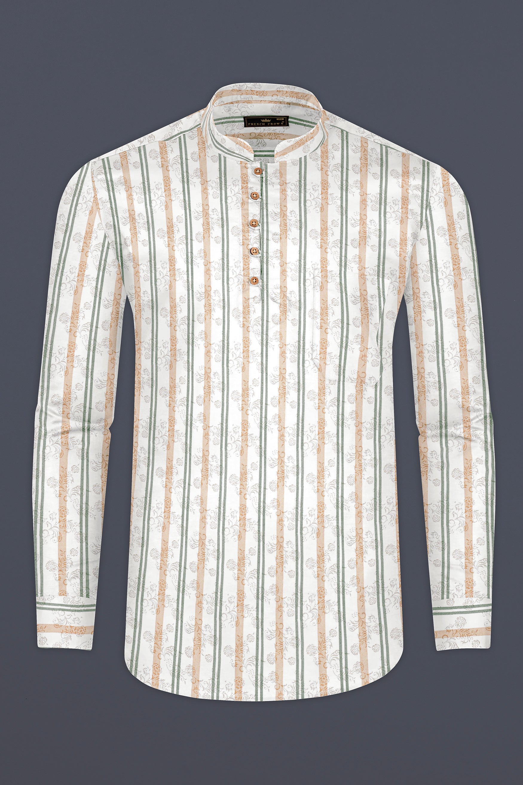 Romance White with Tan Orange and Corduroy Green Striped Super Soft Premium Cotton Kurta Shirt 12619-KS-38, 12619-KS-H-38, 12619-KS-39, 12619-KS-H-39, 12619-KS-40, 12619-KS-H-40, 12619-KS-42, 12619-KS-H-42, 12619-KS-44, 12619-KS-H-44, 12619-KS-46, 12619-KS-H-46, 12619-KS-48, 12619-KS-H-48, 12619-KS-50, 12619-KS-H-50, 12619-KS-52, 12619-KS-H-52
