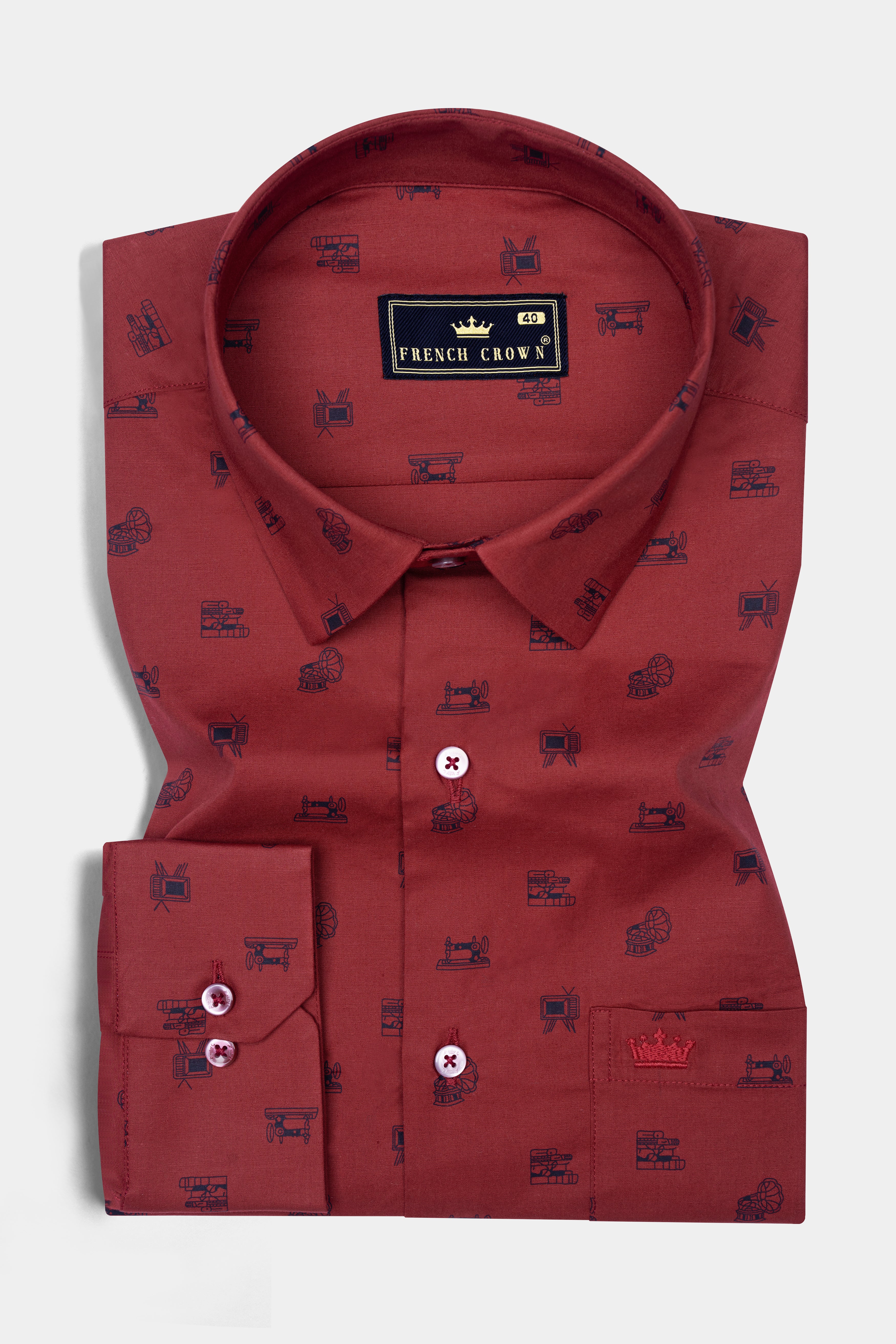 Tawny Port Brown Sewing Machine and Television Printed Super Soft Premium Cotton Shirt 12632-MN-38, 12632-MN-H-38, 12632-MN-39, 12632-MN-H-39, 12632-MN-40, 12632-MN-H-40, 12632-MN-42, 12632-MN-H-42, 12632-MN-44, 12632-MN-H-44, 12632-MN-46, 12632-MN-H-46, 12632-MN-48, 12632-MN-H-48, 12632-MN-50, 12632-MN-H-50, 12632-MN-52, 12632-MN-H-52