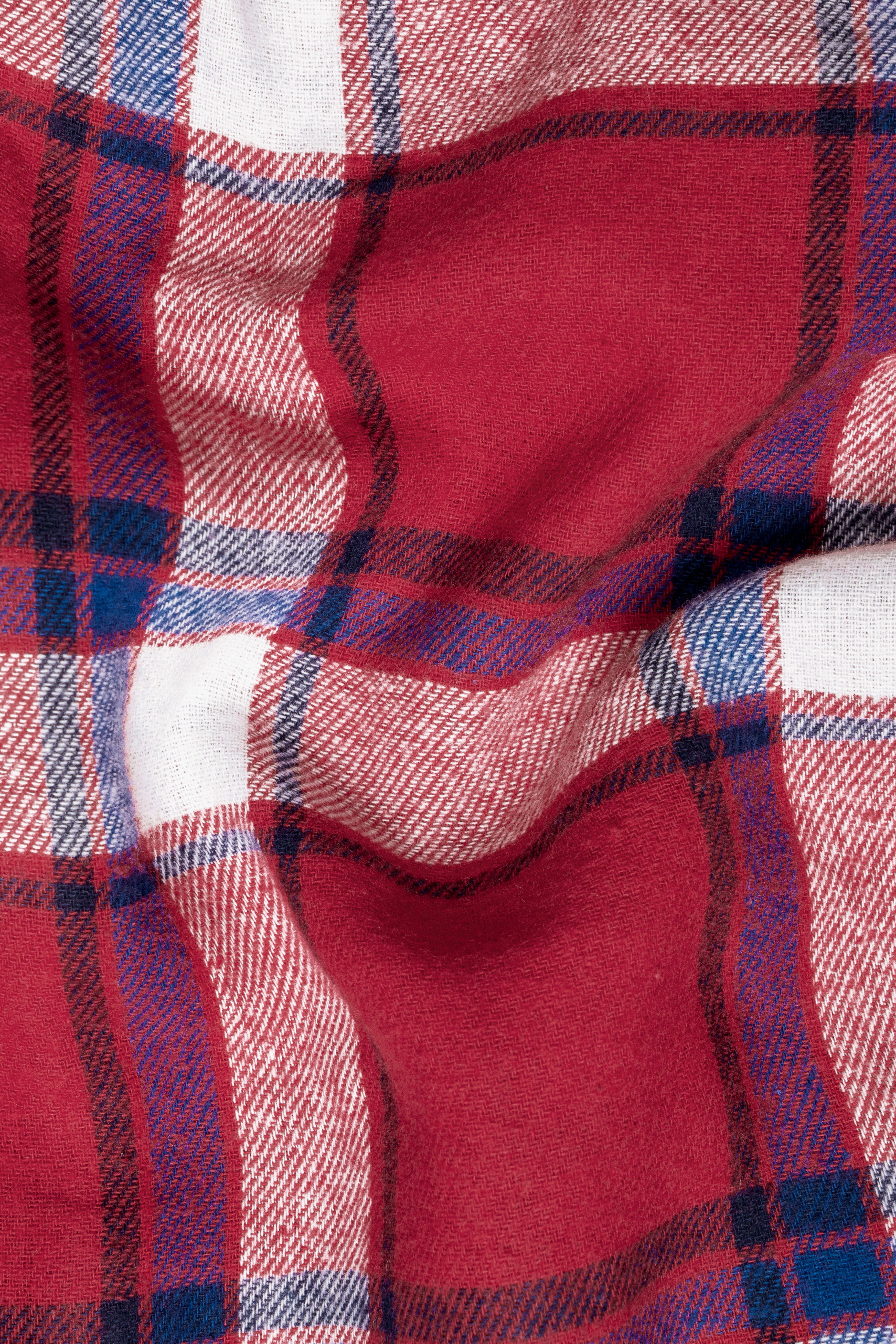 Vivid Auburn Red with Downriver Blue and White Plaid Flannel shirt