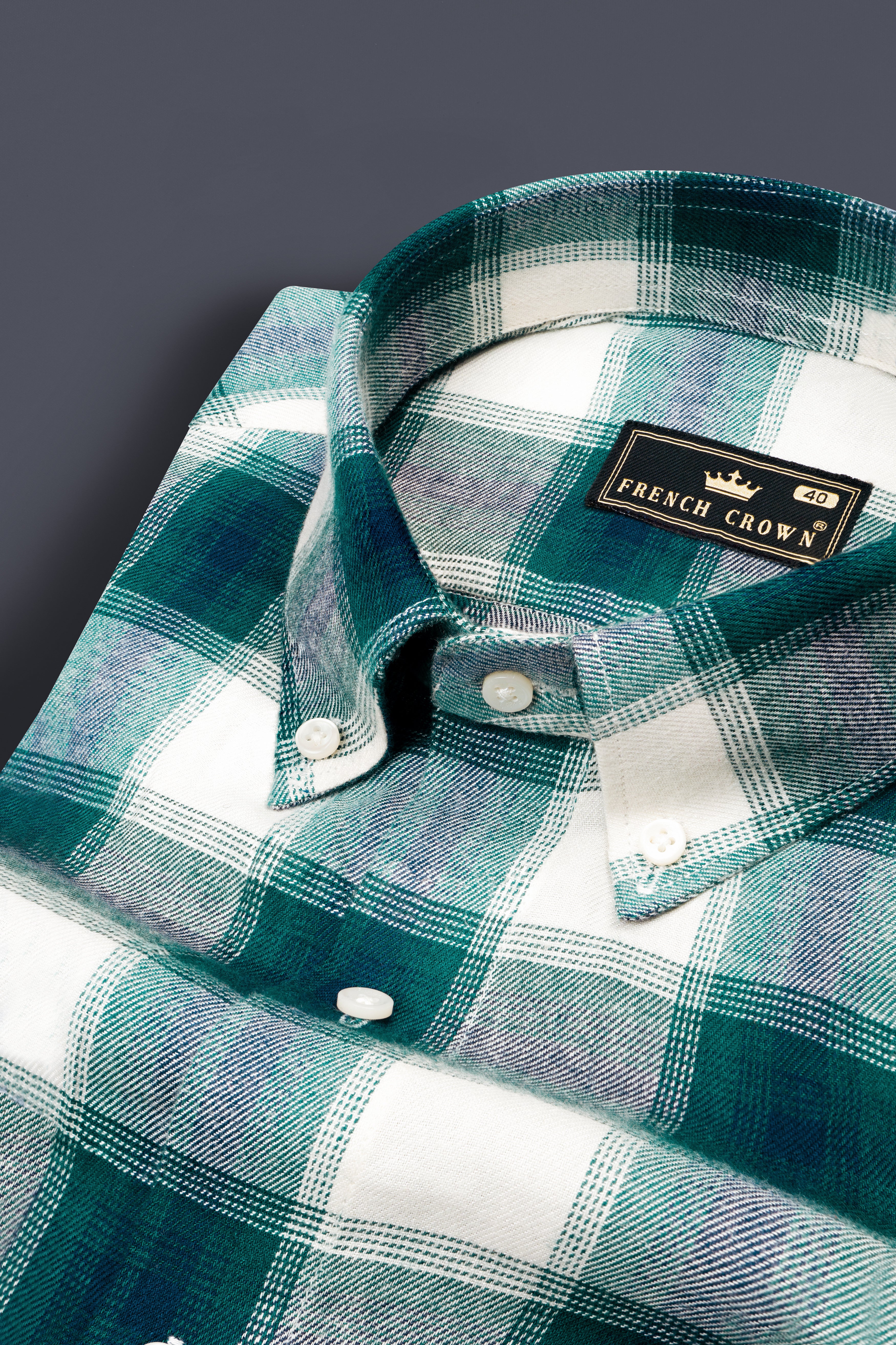 Deep Sea Green with Vista White Plaid Flannel Shirt