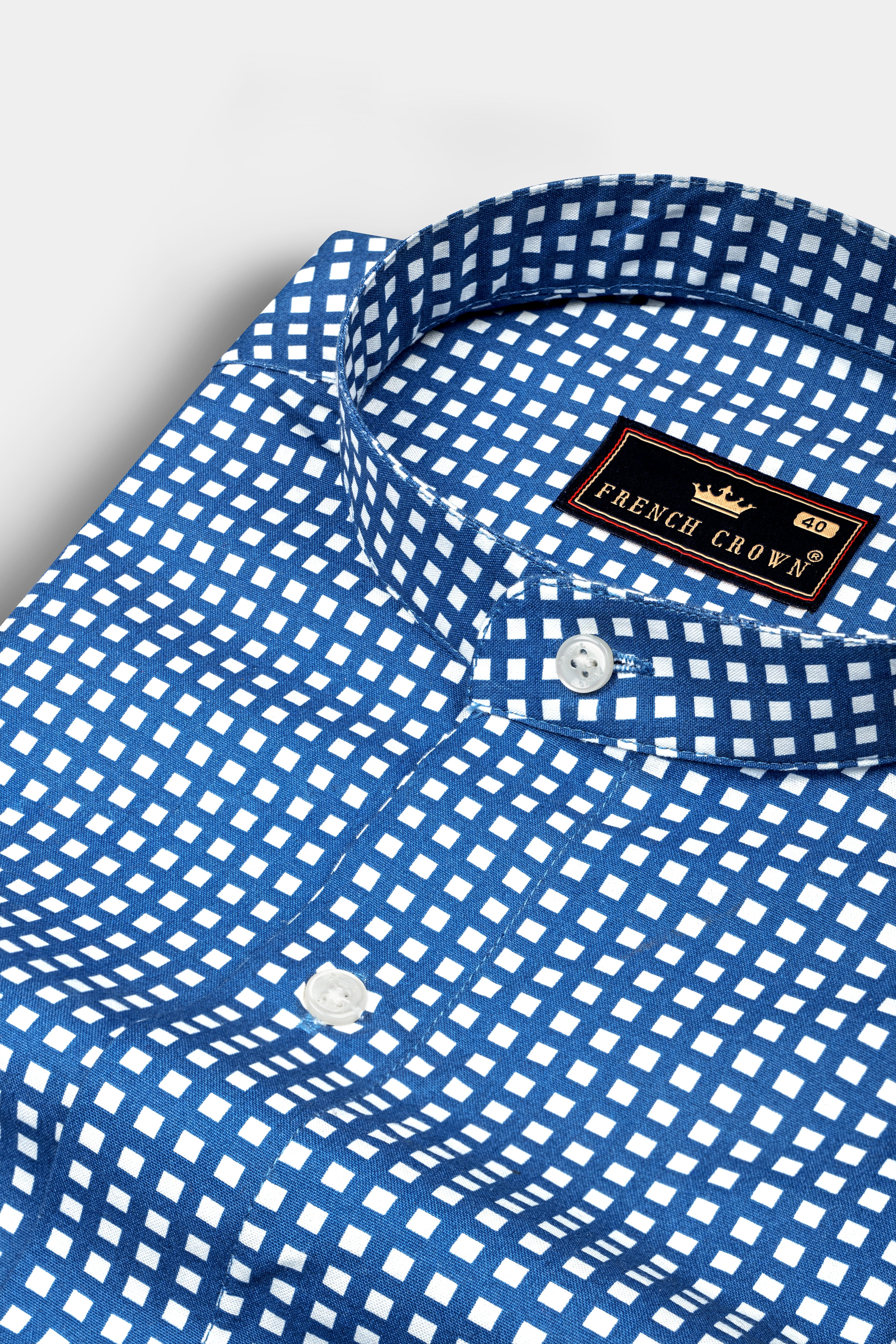 Regal Blue and White Micro Square Dotted Heavy Weight Oxford Shirt