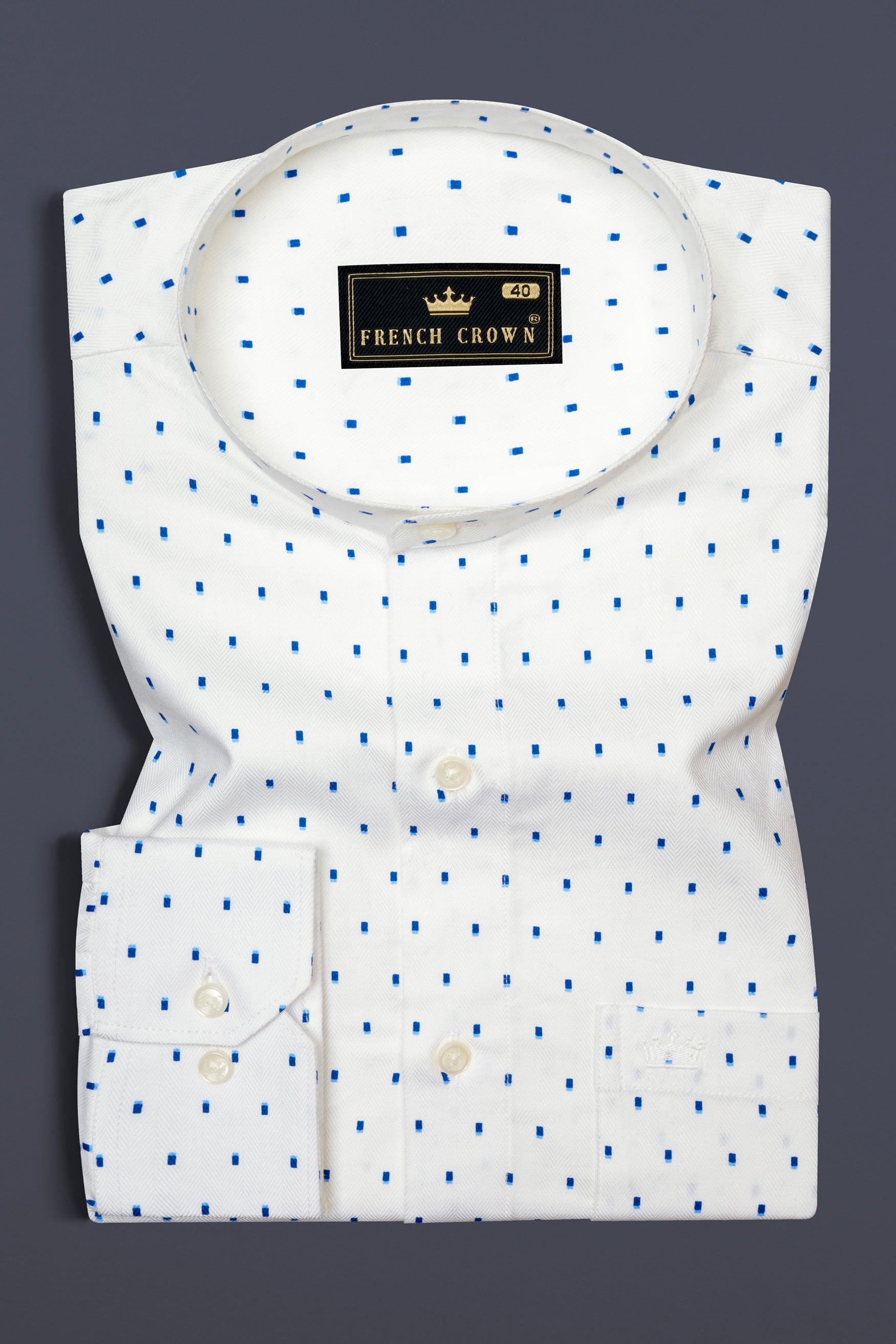 Bright White with French Blue Printed Herringbone Shirt 12653-M-38, 12653-M-H-38, 12653-M-39, 12653-M-H-39, 12653-M-40, 12653-M-H-40, 12653-M-42, 12653-M-H-42, 12653-M-44, 12653-M-H-44, 12653-M-46, 12653-M-H-46, 12653-M-48, 12653-M-H-48, 12653-M-50, 12653-M-H-50, 12653-M-52, 12653-M-H-52
