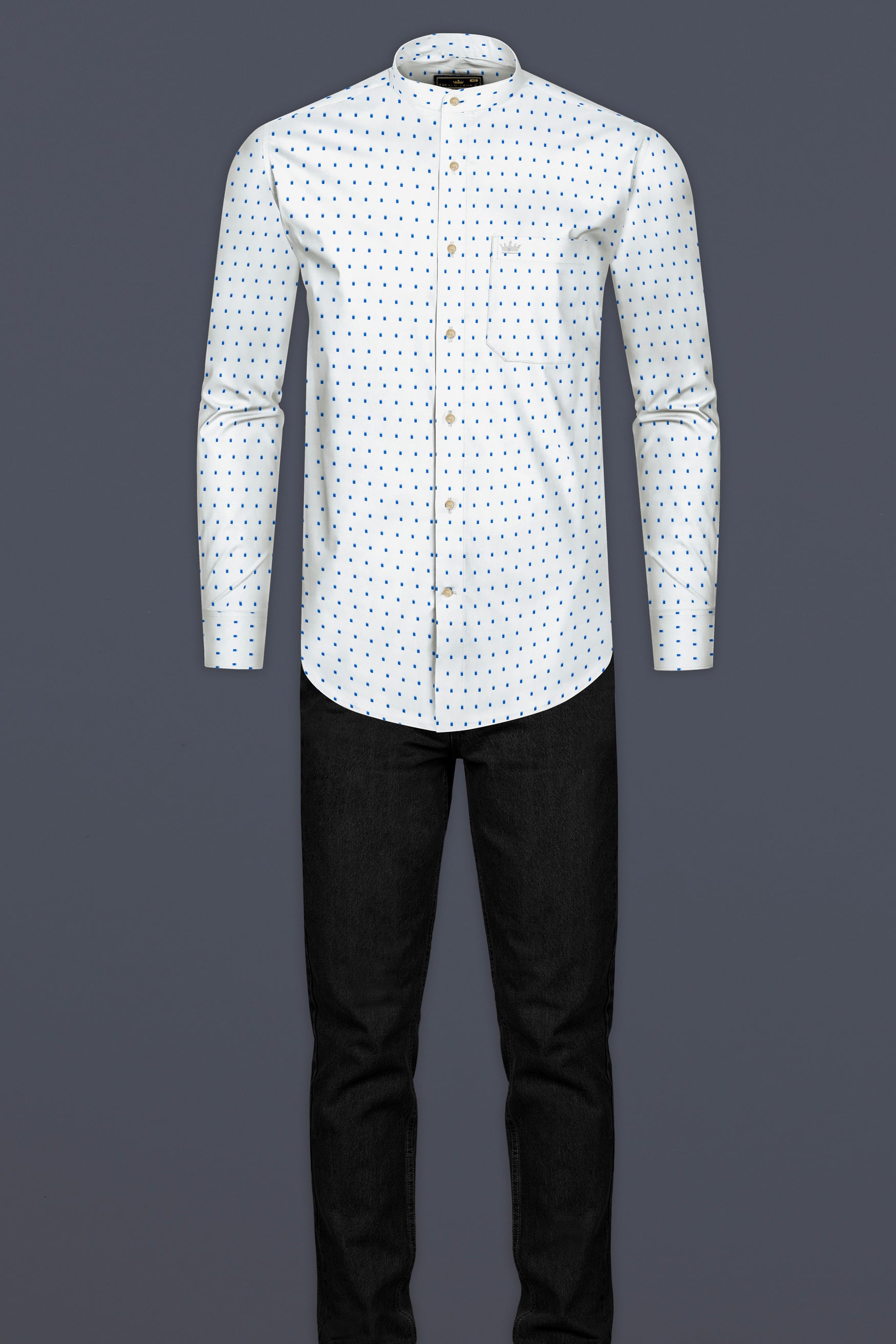 Bright White with French Blue Printed Herringbone Shirt 12653-M-38, 12653-M-H-38, 12653-M-39, 12653-M-H-39, 12653-M-40, 12653-M-H-40, 12653-M-42, 12653-M-H-42, 12653-M-44, 12653-M-H-44, 12653-M-46, 12653-M-H-46, 12653-M-48, 12653-M-H-48, 12653-M-50, 12653-M-H-50, 12653-M-52, 12653-M-H-52