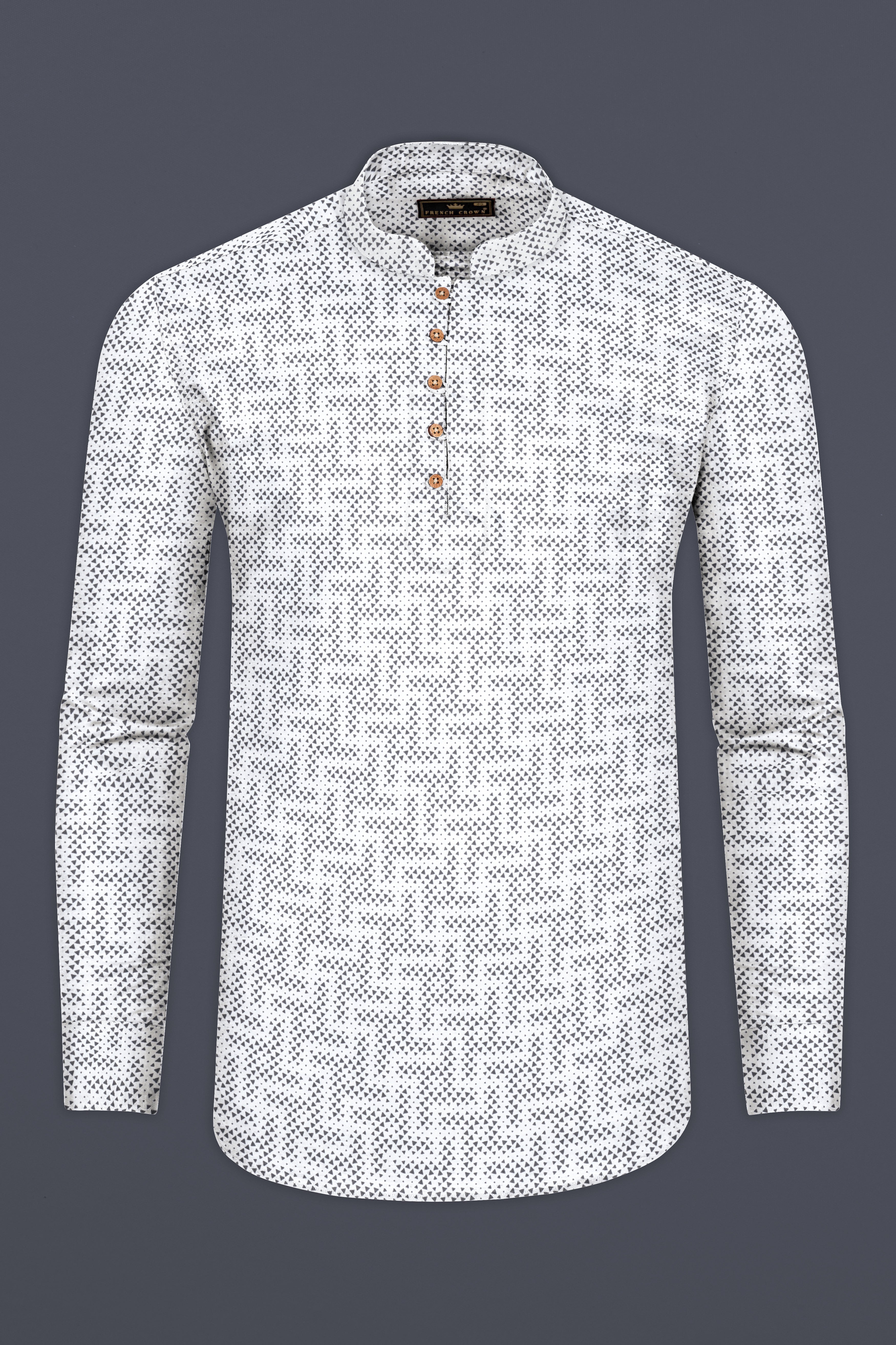 Bright White with Black Triangles Printed Super Soft Premium Cotton Kurta Shirt 12654-KS-38, 12654-KS-H-38, 12654-KS-39, 12654-KS-H-39, 12654-KS-40, 12654-KS-H-40, 12654-KS-42, 12654-KS-H-42, 12654-KS-44, 12654-KS-H-44, 12654-KS-46, 12654-KS-H-46, 12654-KS-48, 12654-KS-H-48, 12654-KS-50, 12654-KS-H-50, 12654-KS-52, 12654-KS-H-52