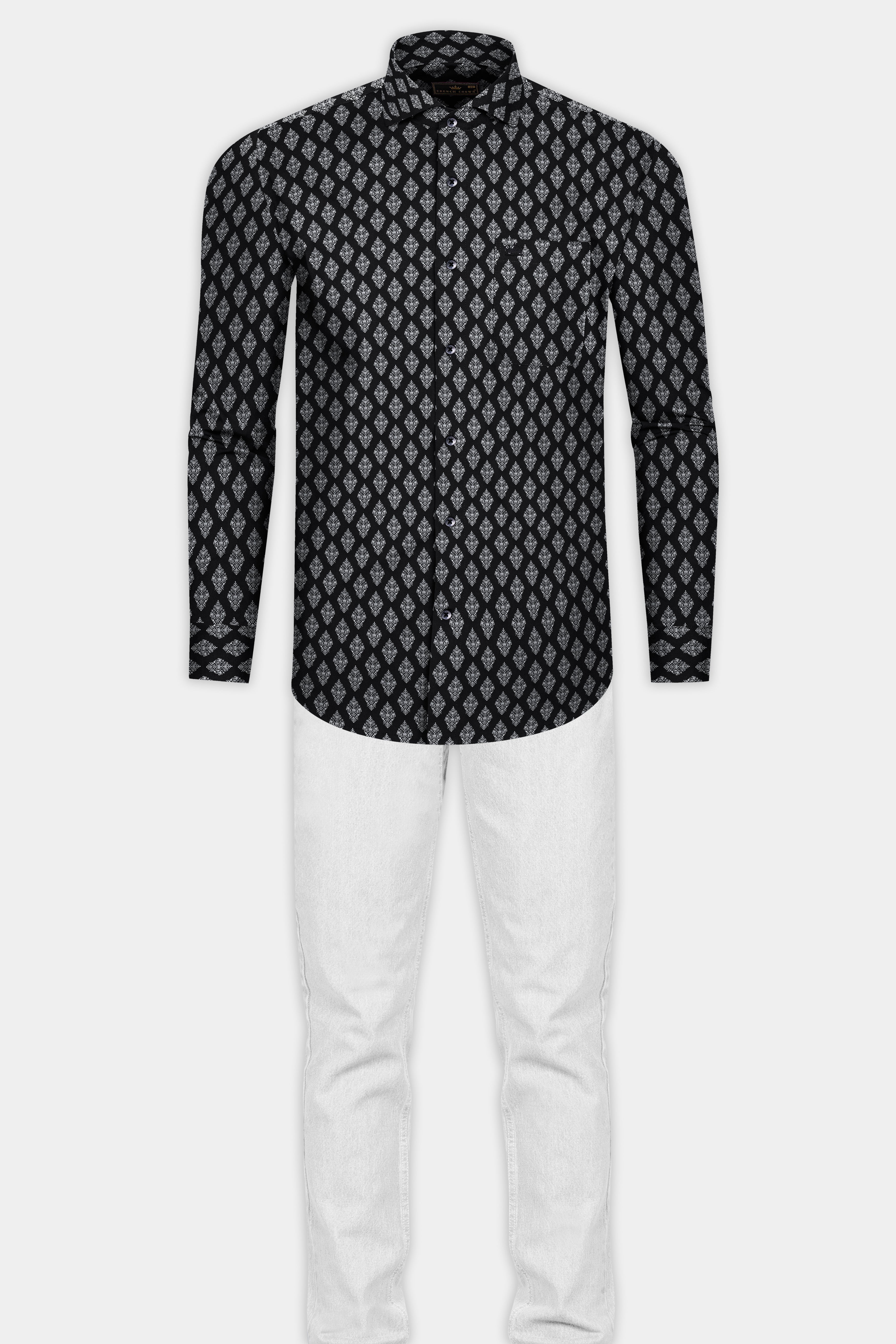 Jade Black with White Twill Printed Cotton Shirt 12678-CA-BLK-38, 12678-CA-BLK-H-38, 12678-CA-BLK-39, 12678-CA-BLK-H-39, 12678-CA-BLK-40, 12678-CA-BLK-H-40, 12678-CA-BLK-42, 12678-CA-BLK-H-42, 12678-CA-BLK-44, 12678-CA-BLK-H-44, 12678-CA-BLK-46, 12678-CA-BLK-H-46, 12678-CA-BLK-48, 12678-CA-BLK-H-48, 12678-CA-BLK-50, 12678-CA-BLK-H-50, 12678-CA-BLK-52, 12678-CA-BLK-H-52