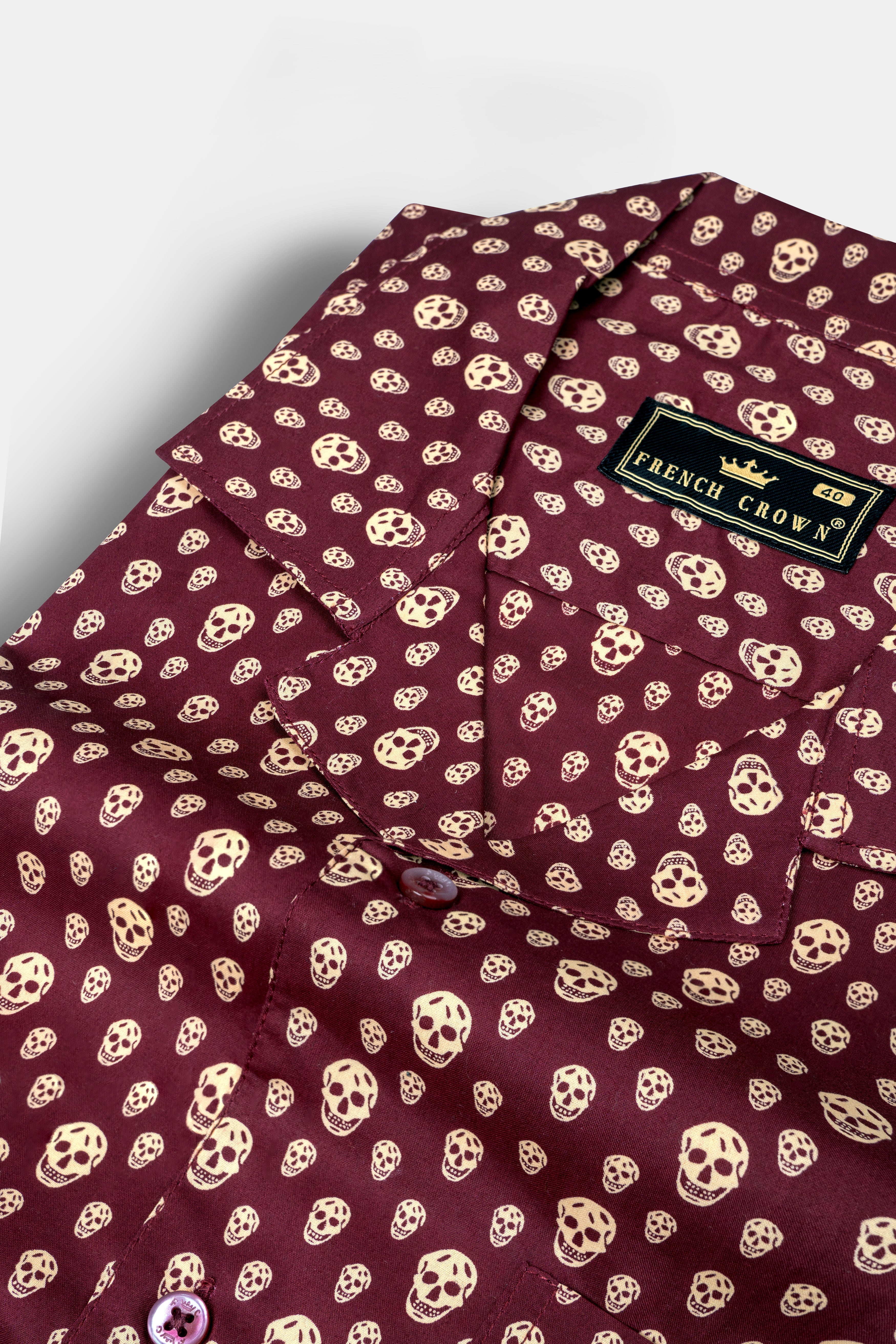 Wine Berry Red Skull Printed Poplin Cotton Shirt 12681-CC-MN-SS-38, 12681-CC-MN-SS-H-38, 12681-CC-MN-SS-39, 12681-CC-MN-SS-H-39, 12681-CC-MN-SS-40, 12681-CC-MN-SS-H-40, 12681-CC-MN-SS-42, 12681-CC-MN-SS-H-42, 12681-CC-MN-SS-44, 12681-CC-MN-SS-H-44, 12681-CC-MN-SS-46, 12681-CC-MN-SS-H-46, 12681-CC-MN-SS-48, 12681-CC-MN-SS-H-48, 12681-CC-MN-SS-50, 12681-CC-MN-SS-H-50, 12681-CC-MN-SS-52, 12681-CC-MN-SS-H-52