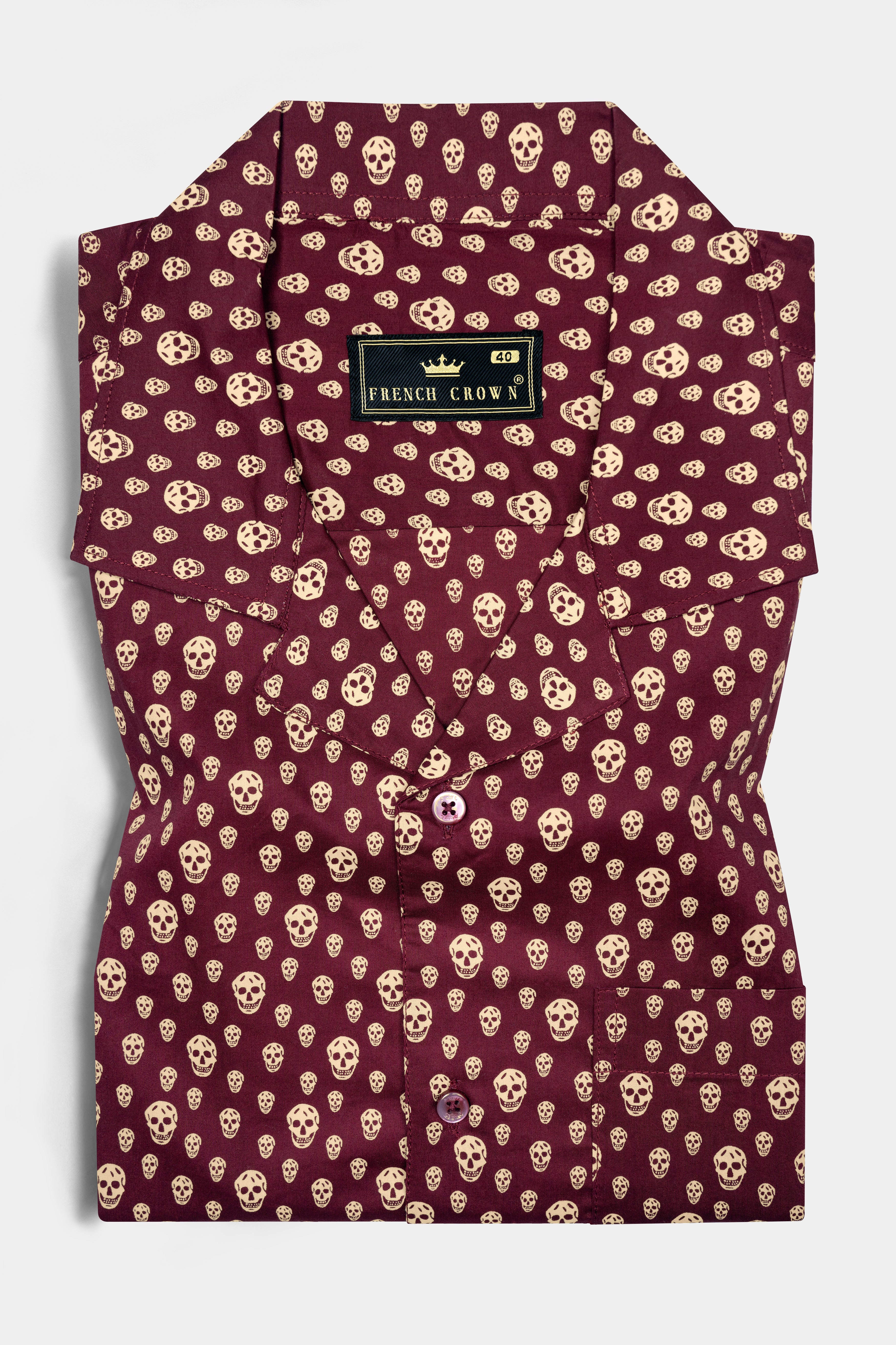 Wine Berry Red Skull Printed Poplin Cotton Shirt 12681-CC-MN-SS-38, 12681-CC-MN-SS-H-38, 12681-CC-MN-SS-39, 12681-CC-MN-SS-H-39, 12681-CC-MN-SS-40, 12681-CC-MN-SS-H-40, 12681-CC-MN-SS-42, 12681-CC-MN-SS-H-42, 12681-CC-MN-SS-44, 12681-CC-MN-SS-H-44, 12681-CC-MN-SS-46, 12681-CC-MN-SS-H-46, 12681-CC-MN-SS-48, 12681-CC-MN-SS-H-48, 12681-CC-MN-SS-50, 12681-CC-MN-SS-H-50, 12681-CC-MN-SS-52, 12681-CC-MN-SS-H-52