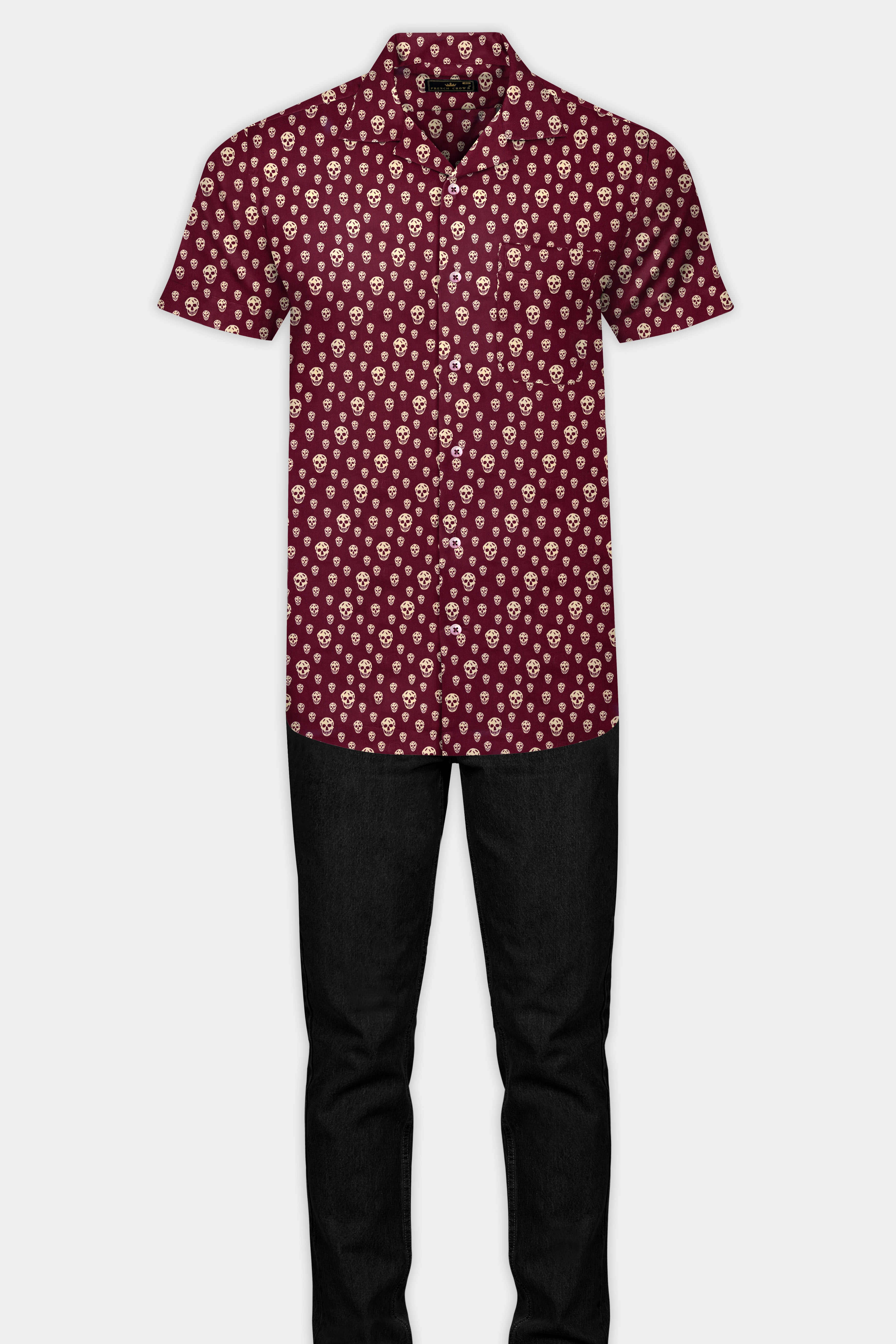 Wine Berry Red Skull Printed Poplin Cotton Shirt 12681-CC-MN-SS-38, 12681-CC-MN-SS-H-38, 12681-CC-MN-SS-39, 12681-CC-MN-SS-H-39, 12681-CC-MN-SS-40, 12681-CC-MN-SS-H-40, 12681-CC-MN-SS-42, 12681-CC-MN-SS-H-42, 12681-CC-MN-SS-44, 12681-CC-MN-SS-H-44, 12681-CC-MN-SS-46, 12681-CC-MN-SS-H-46, 12681-CC-MN-SS-48, 12681-CC-MN-SS-H-48, 12681-CC-MN-SS-50, 12681-CC-MN-SS-H-50, 12681-CC-MN-SS-52, 12681-CC-MN-SS-H-52