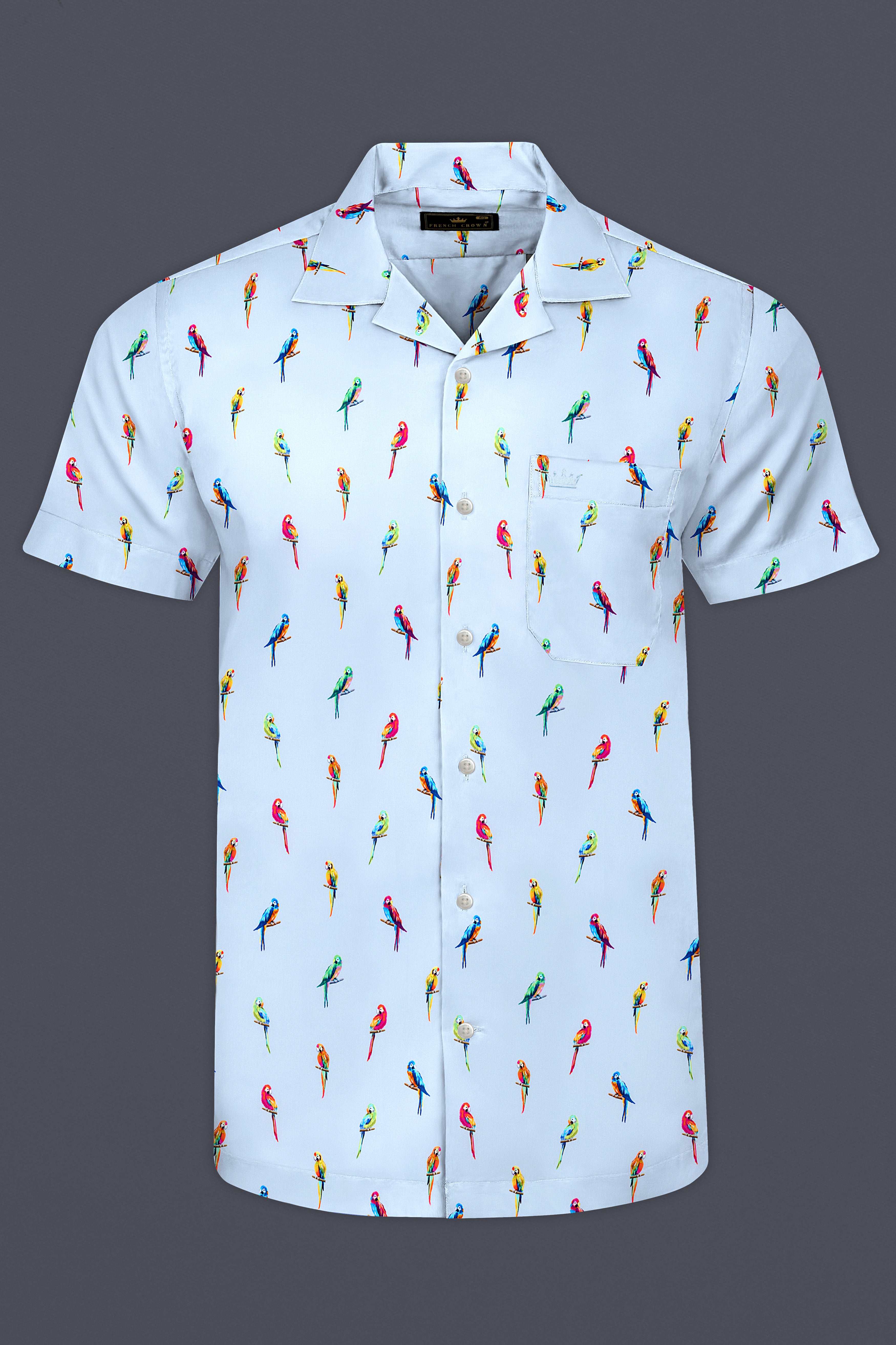 Spindle Blue Multicolor Parrots Printed Poplin Cotton Shirt 12682-CC-SS-38, 12682-CC-SS-H-38, 12682-CC-SS-39, 12682-CC-SS-H-39, 12682-CC-SS-40, 12682-CC-SS-H-40, 12682-CC-SS-42, 12682-CC-SS-H-42, 12682-CC-SS-44, 12682-CC-SS-H-44, 12682-CC-SS-46, 12682-CC-SS-H-46, 12682-CC-SS-48, 12682-CC-SS-H-48, 12682-CC-SS-50, 12682-CC-SS-H-50, 12682-CC-SS-52, 12682-CC-SS-H-52