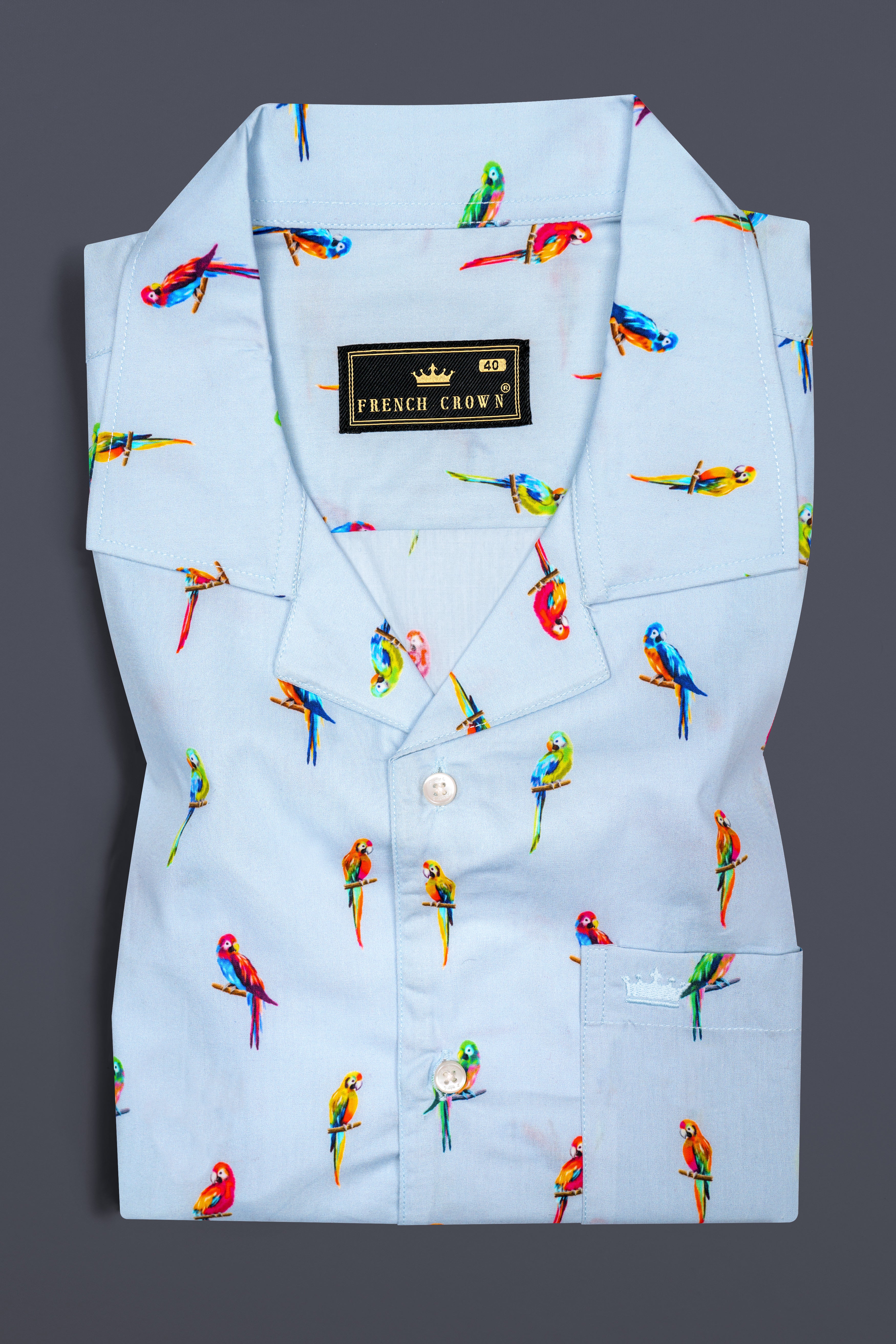 Spindle Blue Multicolor Parrots Printed Poplin Cotton Shirt 12682-CC-SS-38, 12682-CC-SS-H-38, 12682-CC-SS-39, 12682-CC-SS-H-39, 12682-CC-SS-40, 12682-CC-SS-H-40, 12682-CC-SS-42, 12682-CC-SS-H-42, 12682-CC-SS-44, 12682-CC-SS-H-44, 12682-CC-SS-46, 12682-CC-SS-H-46, 12682-CC-SS-48, 12682-CC-SS-H-48, 12682-CC-SS-50, 12682-CC-SS-H-50, 12682-CC-SS-52, 12682-CC-SS-H-52
