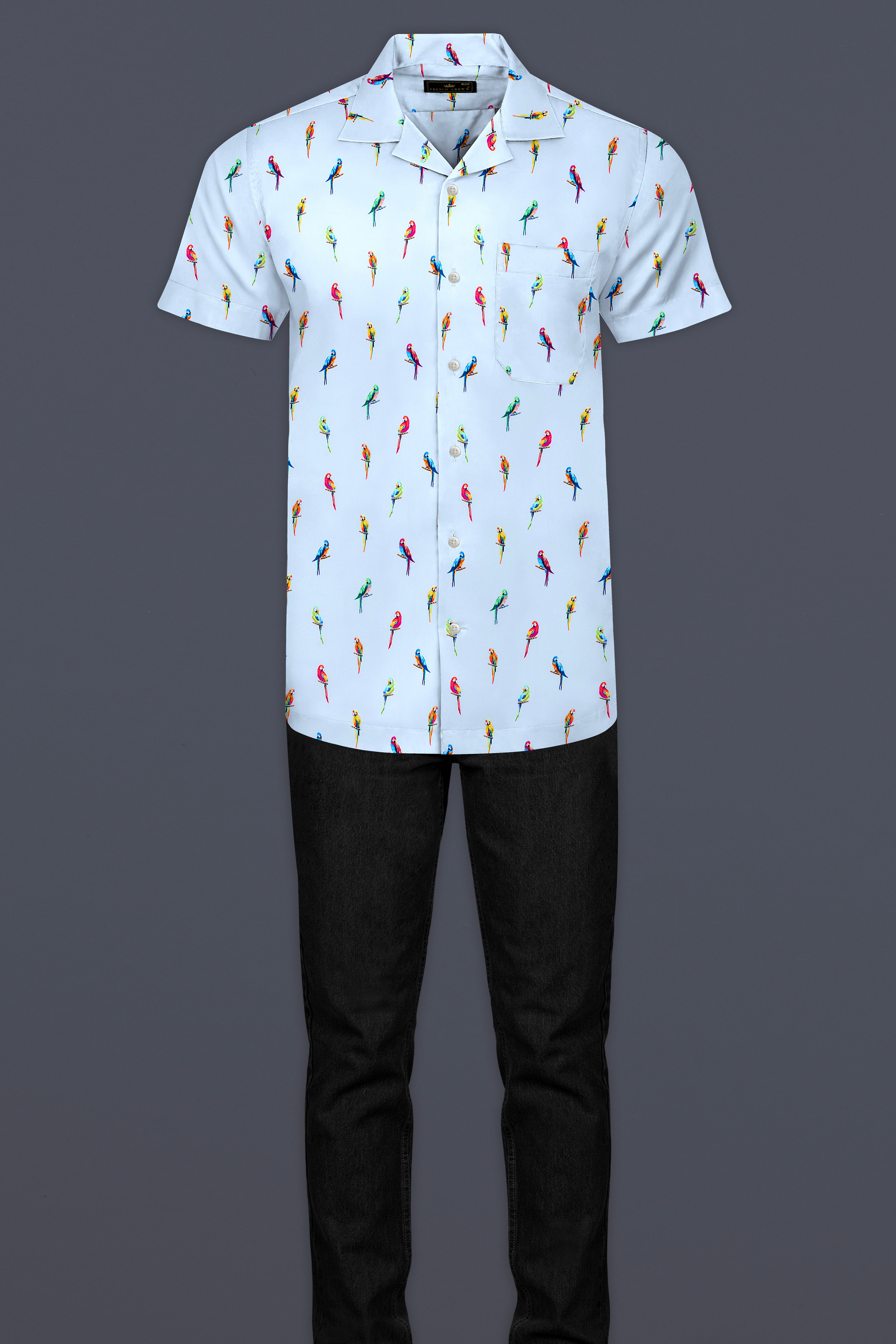 Spindle Blue Multicolor Parrots Printed Poplin Cotton Shirt 12682-CC-SS-38, 12682-CC-SS-H-38, 12682-CC-SS-39, 12682-CC-SS-H-39, 12682-CC-SS-40, 12682-CC-SS-H-40, 12682-CC-SS-42, 12682-CC-SS-H-42, 12682-CC-SS-44, 12682-CC-SS-H-44, 12682-CC-SS-46, 12682-CC-SS-H-46, 12682-CC-SS-48, 12682-CC-SS-H-48, 12682-CC-SS-50, 12682-CC-SS-H-50, 12682-CC-SS-52, 12682-CC-SS-H-52