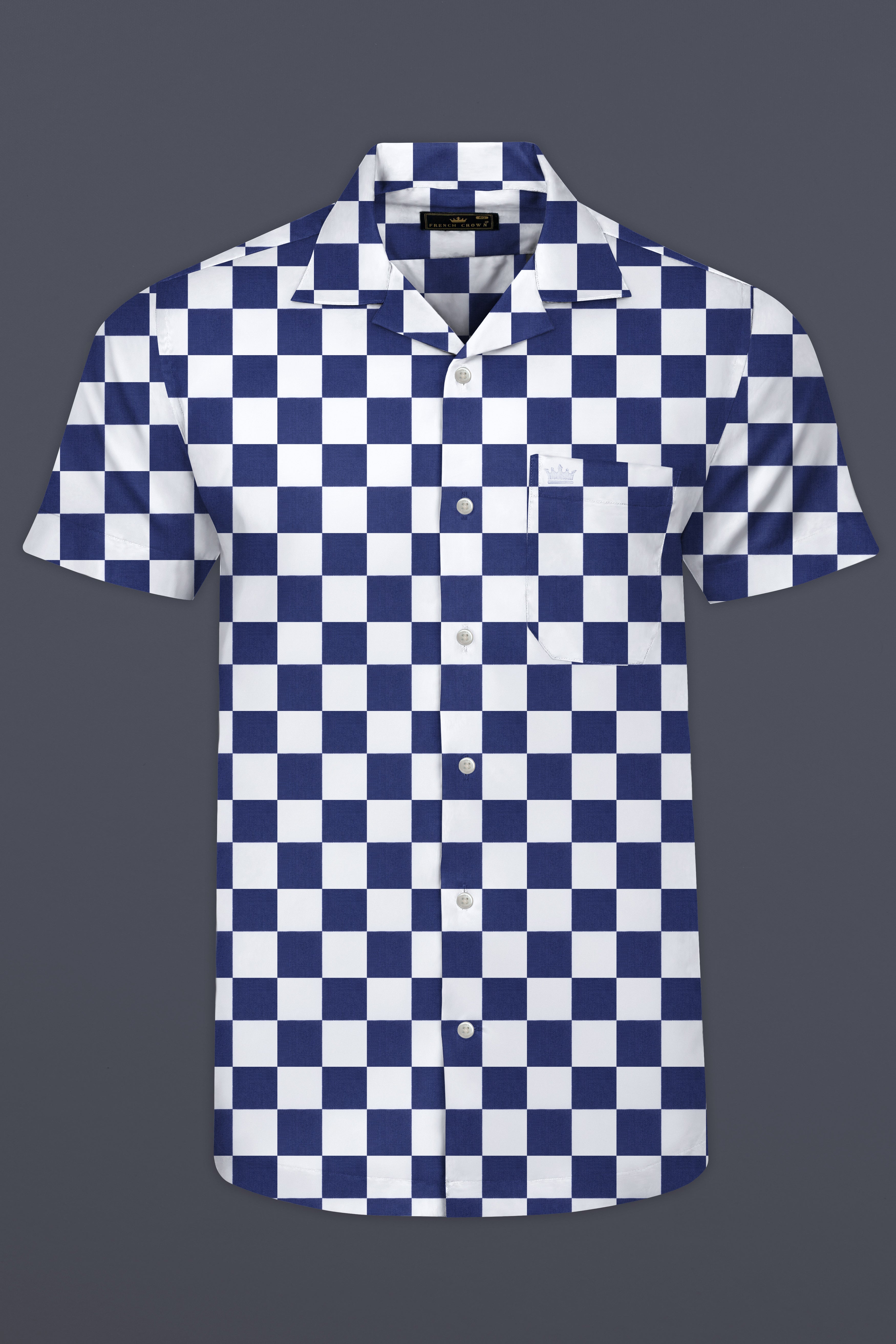 Bunting Blue with White Chess Board Printed Poplin Cotton Shirt 12684-CC-SS-38, 12684-CC-SS-H-38, 12684-CC-SS-39, 12684-CC-SS-H-39, 12684-CC-SS-40, 12684-CC-SS-H-40, 12684-CC-SS-42, 12684-CC-SS-H-42, 12684-CC-SS-44, 12684-CC-SS-H-44, 12684-CC-SS-46, 12684-CC-SS-H-46, 12684-CC-SS-48, 12684-CC-SS-H-48, 12684-CC-SS-50, 12684-CC-SS-H-50, 12684-CC-SS-52, 12684-CC-SS-H-52