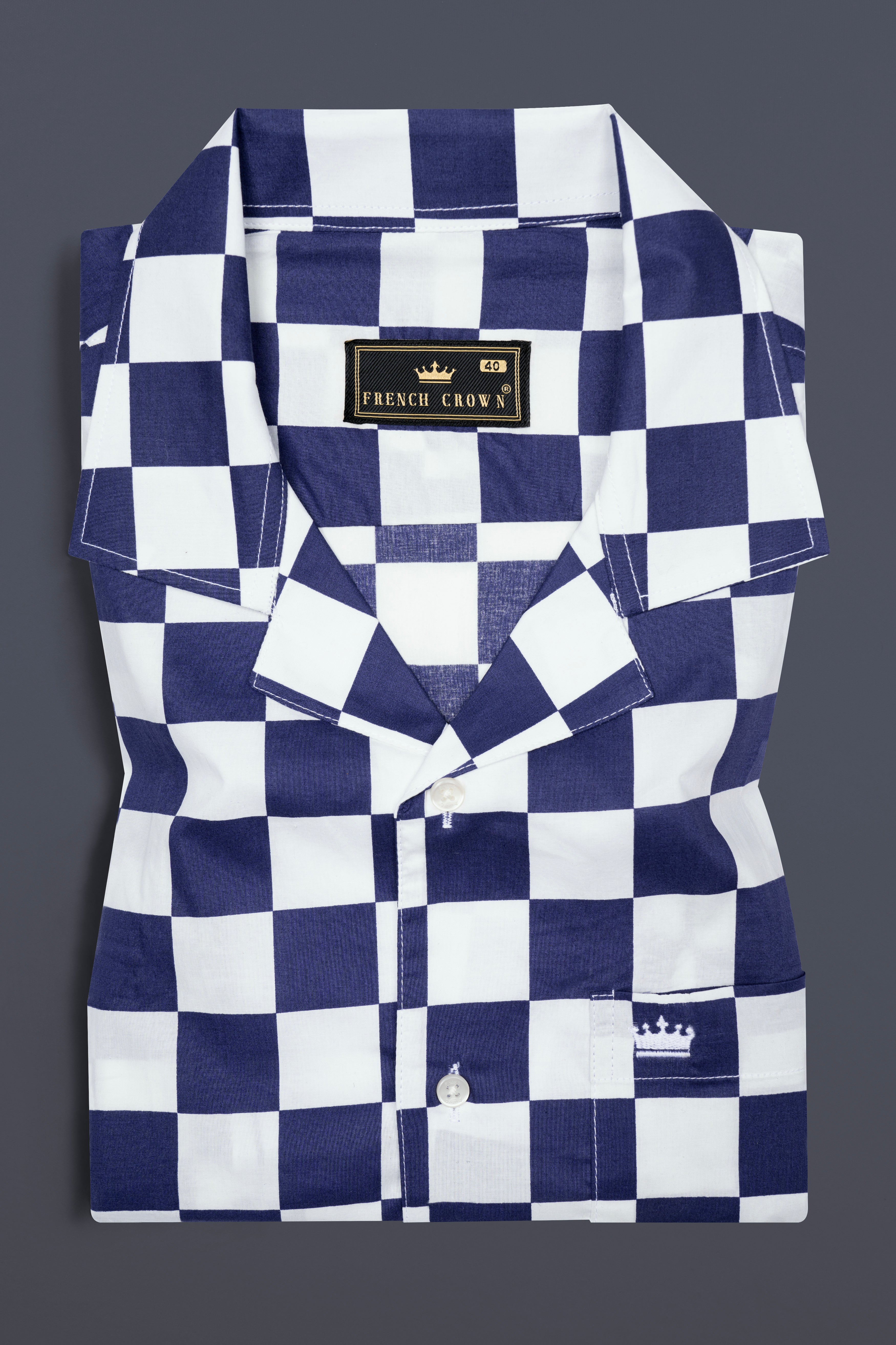 Bunting Blue with White Chess Board Printed Poplin Cotton Shirt 12684-CC-SS-38, 12684-CC-SS-H-38, 12684-CC-SS-39, 12684-CC-SS-H-39, 12684-CC-SS-40, 12684-CC-SS-H-40, 12684-CC-SS-42, 12684-CC-SS-H-42, 12684-CC-SS-44, 12684-CC-SS-H-44, 12684-CC-SS-46, 12684-CC-SS-H-46, 12684-CC-SS-48, 12684-CC-SS-H-48, 12684-CC-SS-50, 12684-CC-SS-H-50, 12684-CC-SS-52, 12684-CC-SS-H-52