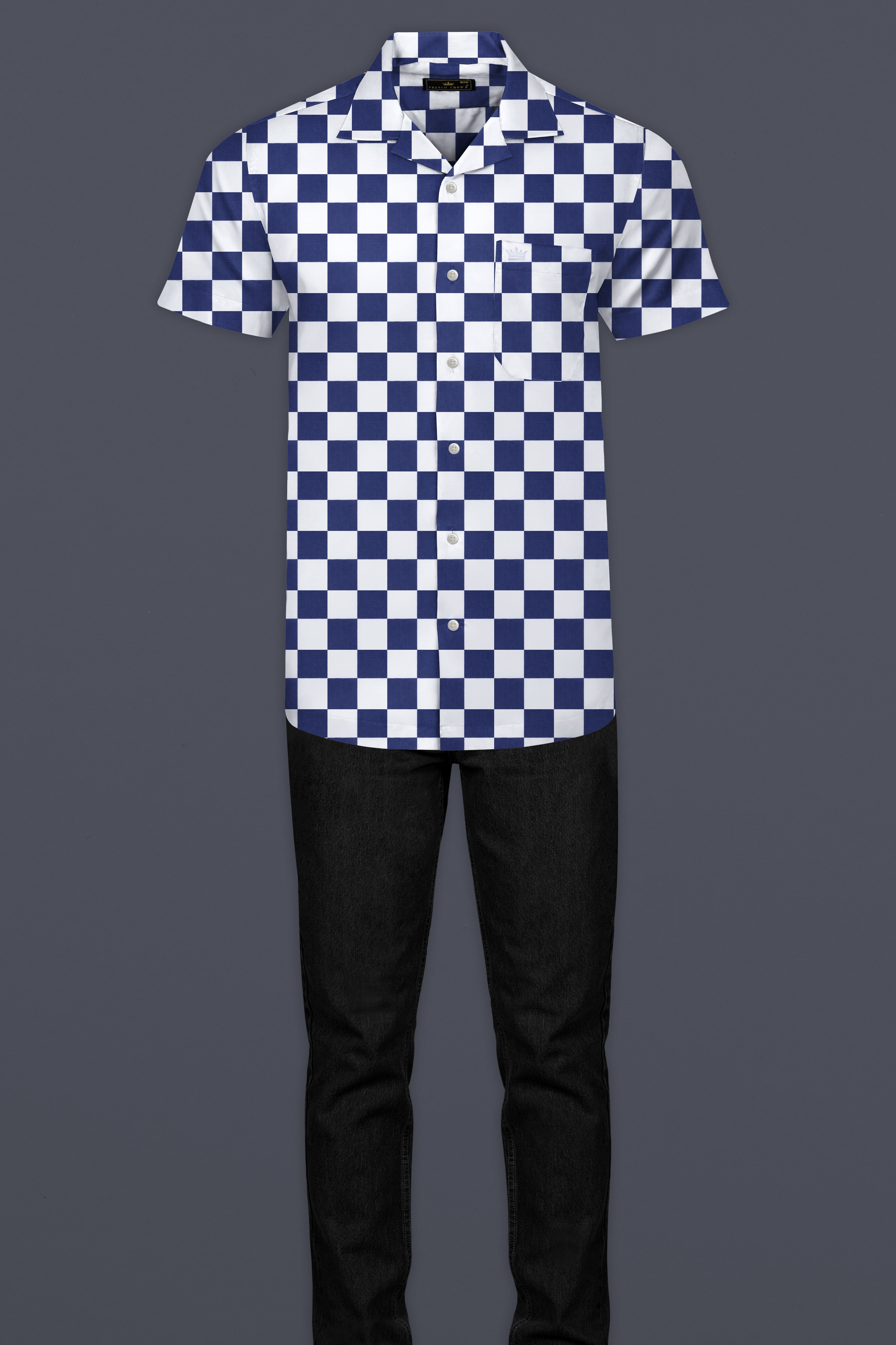 Bunting Blue with White Chess Board Printed Poplin Cotton Shirt 12684-CC-SS-38, 12684-CC-SS-H-38, 12684-CC-SS-39, 12684-CC-SS-H-39, 12684-CC-SS-40, 12684-CC-SS-H-40, 12684-CC-SS-42, 12684-CC-SS-H-42, 12684-CC-SS-44, 12684-CC-SS-H-44, 12684-CC-SS-46, 12684-CC-SS-H-46, 12684-CC-SS-48, 12684-CC-SS-H-48, 12684-CC-SS-50, 12684-CC-SS-H-50, 12684-CC-SS-52, 12684-CC-SS-H-52