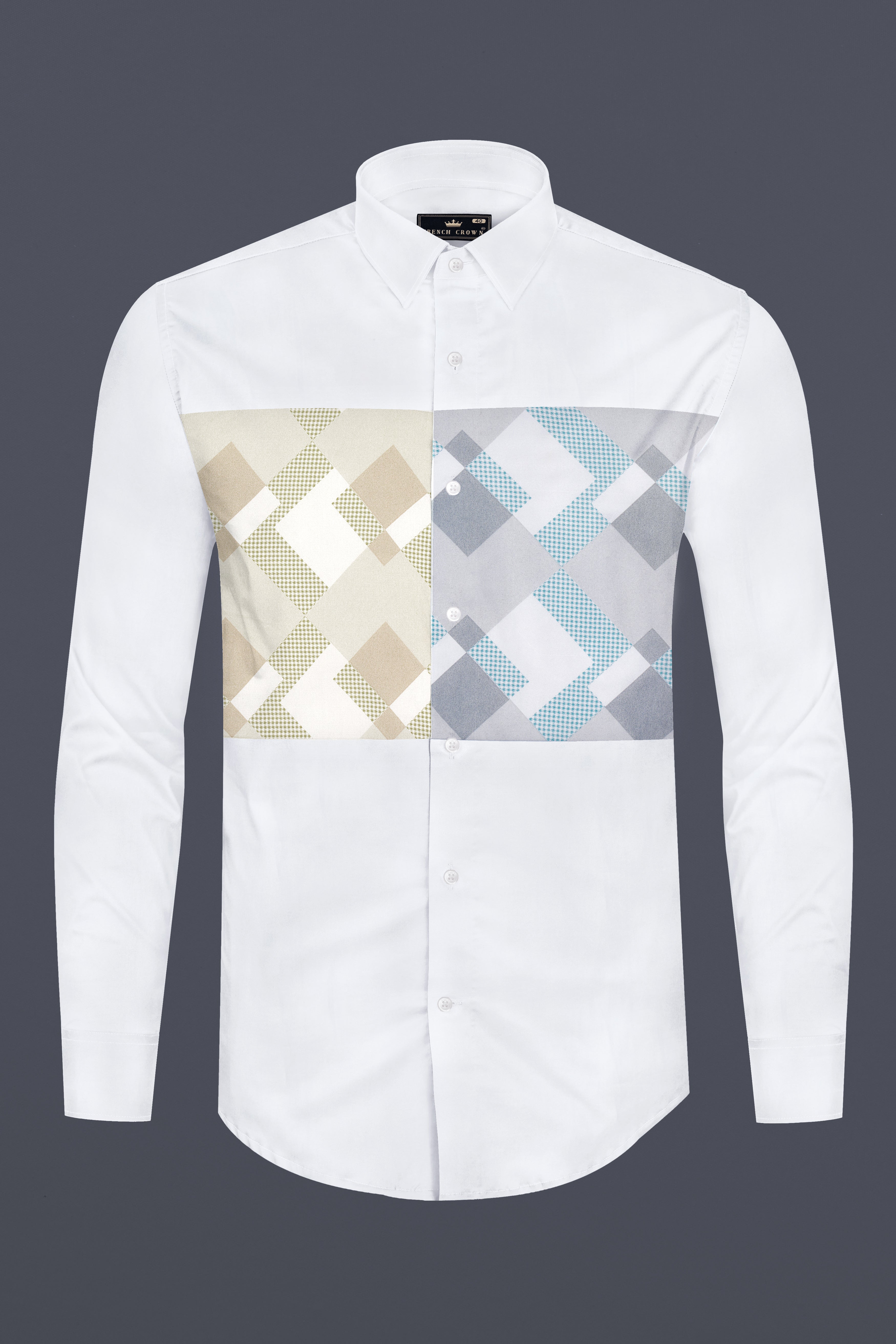 Bright White diamond shapes checkered pattern Subtle Sheen Super Soft Premium Cotton Designer Shirt 12713-P520-38, 12713-P520-H-38, 12713-P520-39, 12713-P520-H-39, 12713-P520-40, 12713-P520-H-40, 12713-P520-42, 12713-P520-H-42, 12713-P520-44, 12713-P520-H-44, 12713-P520-46, 12713-P520-H-46, 12713-P520-48, 12713-P520-H-48, 12713-P520-50, 12713-P520-H-50, 12713-P520-52, 12713-P520-H-52