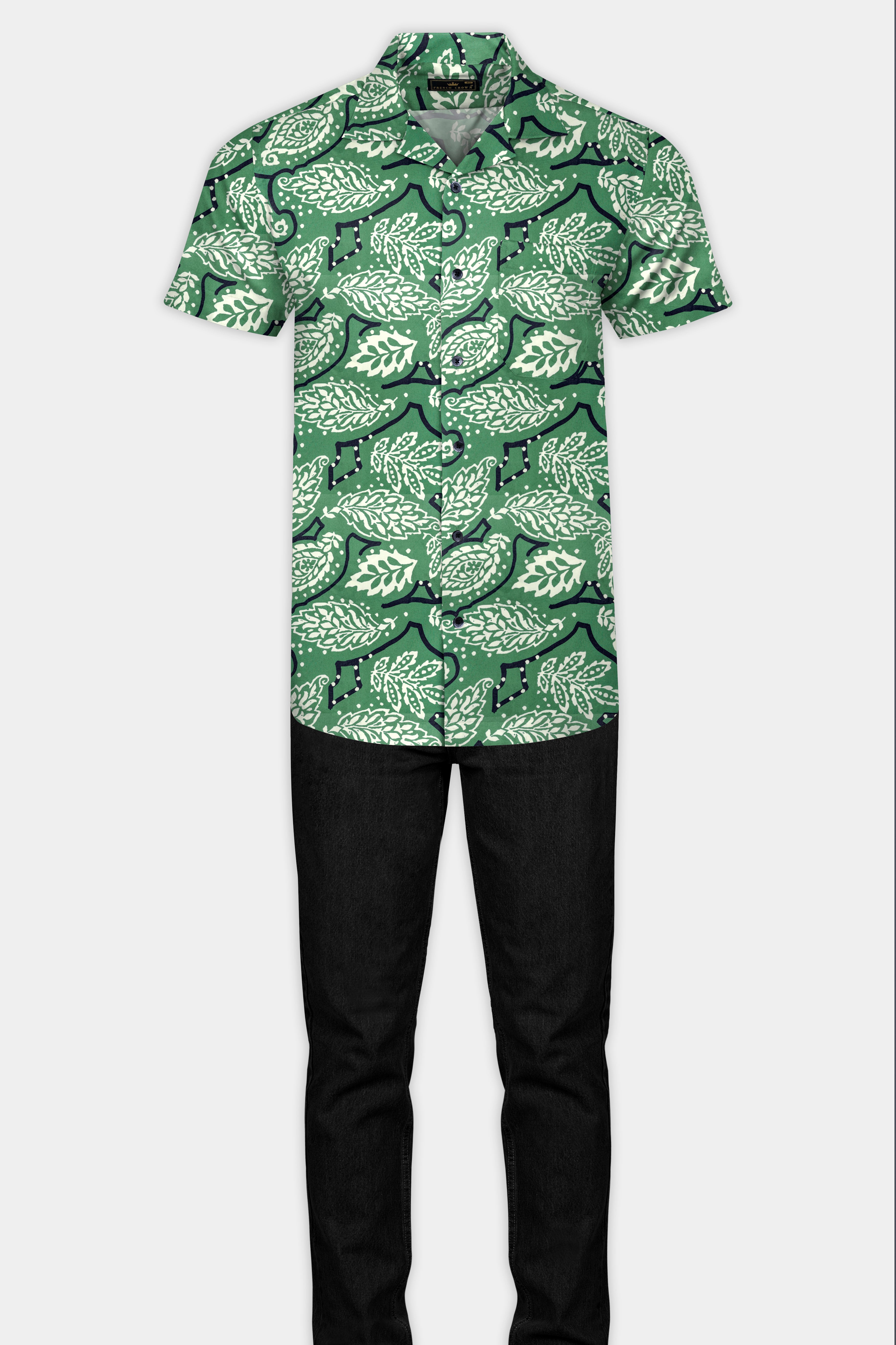 Killarney Green Leaves Printed Poplin Giza Cotton Shirt 12739-CC-BLK-SS-38, 12739-CC-BLK-SS-H-38, 12739-CC-BLK-SS-39, 12739-CC-BLK-SS-H-39, 12739-CC-BLK-SS-40, 12739-CC-BLK-SS-H-40, 12739-CC-BLK-SS-42, 12739-CC-BLK-SS-H-42, 12739-CC-BLK-SS-44, 12739-CC-BLK-SS-H-44, 12739-CC-BLK-SS-46, 12739-CC-BLK-SS-H-46, 12739-CC-BLK-SS-48, 12739-CC-BLK-SS-H-48, 12739-CC-BLK-SS-50, 12739-CC-BLK-SS-H-50, 12739-CC-BLK-SS-52, 12739-CC-BLK-SS-H-52