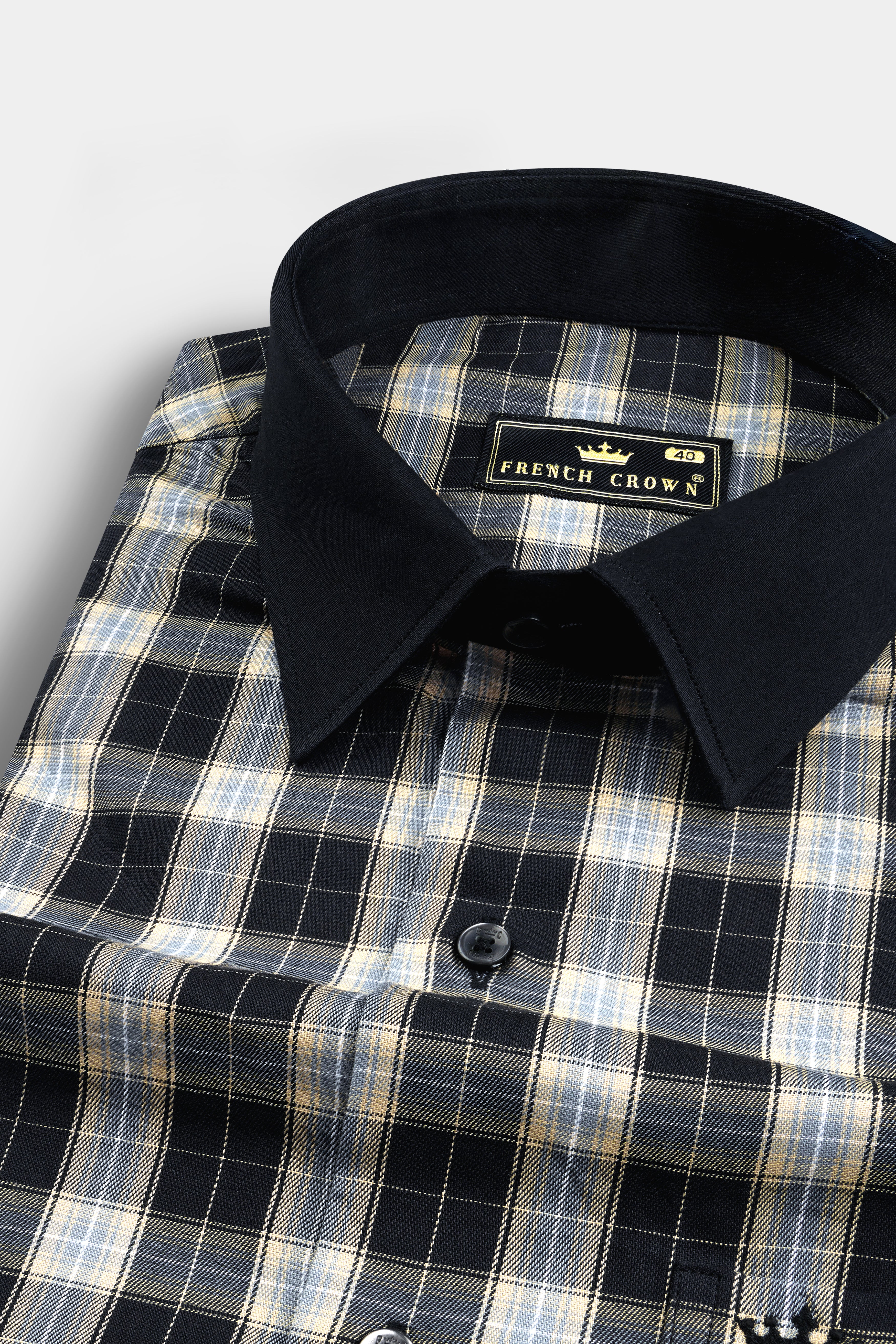 Jade Black with Raven Gray Plaid Twill Cotton Shirt 12749-BCC-BLK-38, 12749-BCC-BLK-H-38, 12749-BCC-BLK-39, 12749-BCC-BLK-H-39, 12749-BCC-BLK-40, 12749-BCC-BLK-H-40, 12749-BCC-BLK-42, 12749-BCC-BLK-H-42, 12749-BCC-BLK-44, 12749-BCC-BLK-H-44, 12749-BCC-BLK-46, 12749-BCC-BLK-H-46, 12749-BCC-BLK-48, 12749-BCC-BLK-H-48, 12749-BCC-BLK-50, 12749-BCC-BLK-H-50, 12749-BCC-BLK-52, 12749-BCC-BLK-H-52