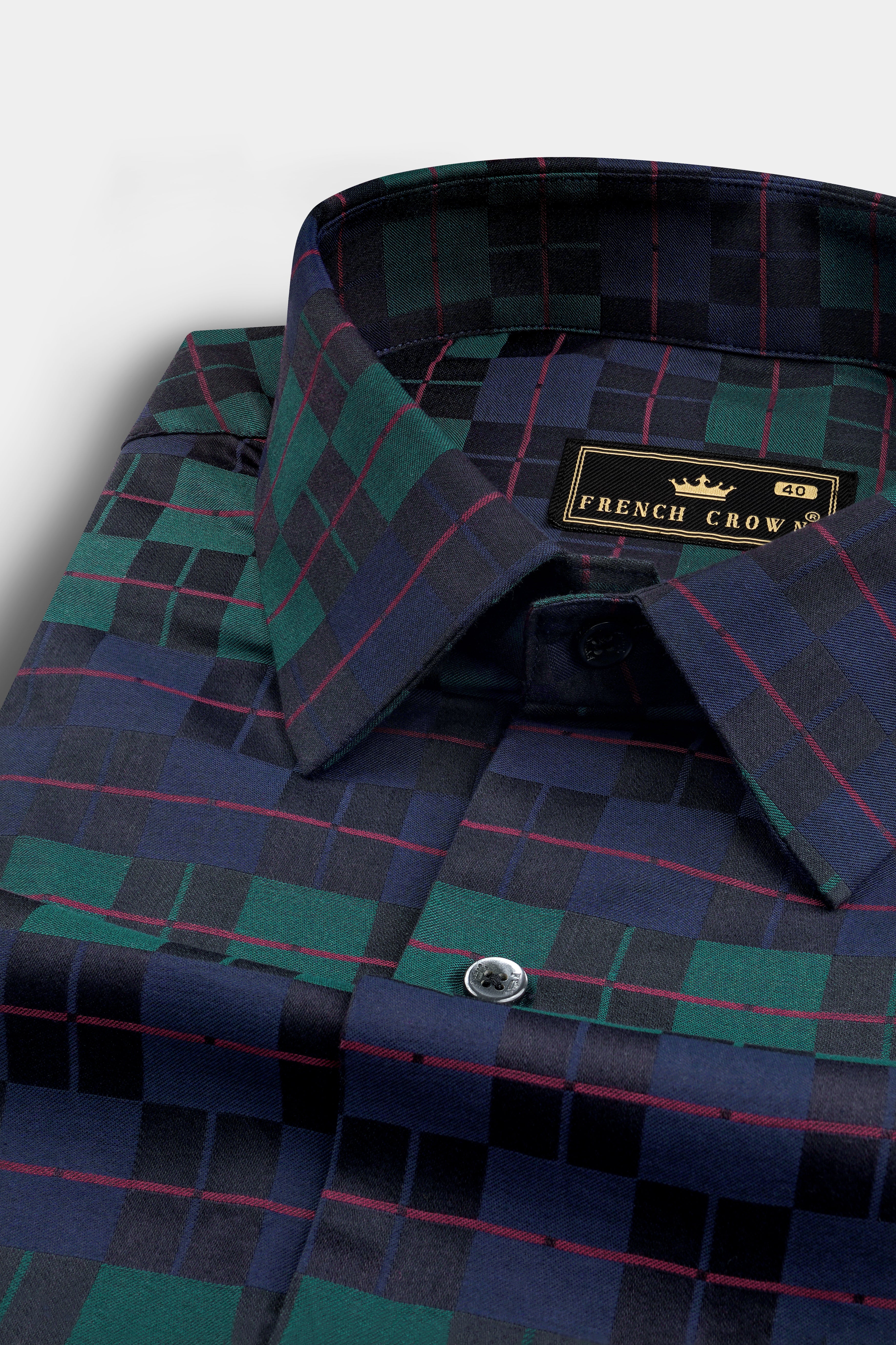 Ebony Blue and Plantation Green Plaid Jacquard Textured Premium Cotton Shirt 12754-BLK-38, 12754-BLK-H-38, 12754-BLK-39, 12754-BLK-H-39, 12754-BLK-40, 12754-BLK-H-40, 12754-BLK-42, 12754-BLK-H-42, 12754-BLK-44, 12754-BLK-H-44, 12754-BLK-46, 12754-BLK-H-46, 12754-BLK-48, 12754-BLK-H-48, 12754-BLK-50, 12754-BLK-H-50, 12754-BLK-52, 12754-BLK-H-52
