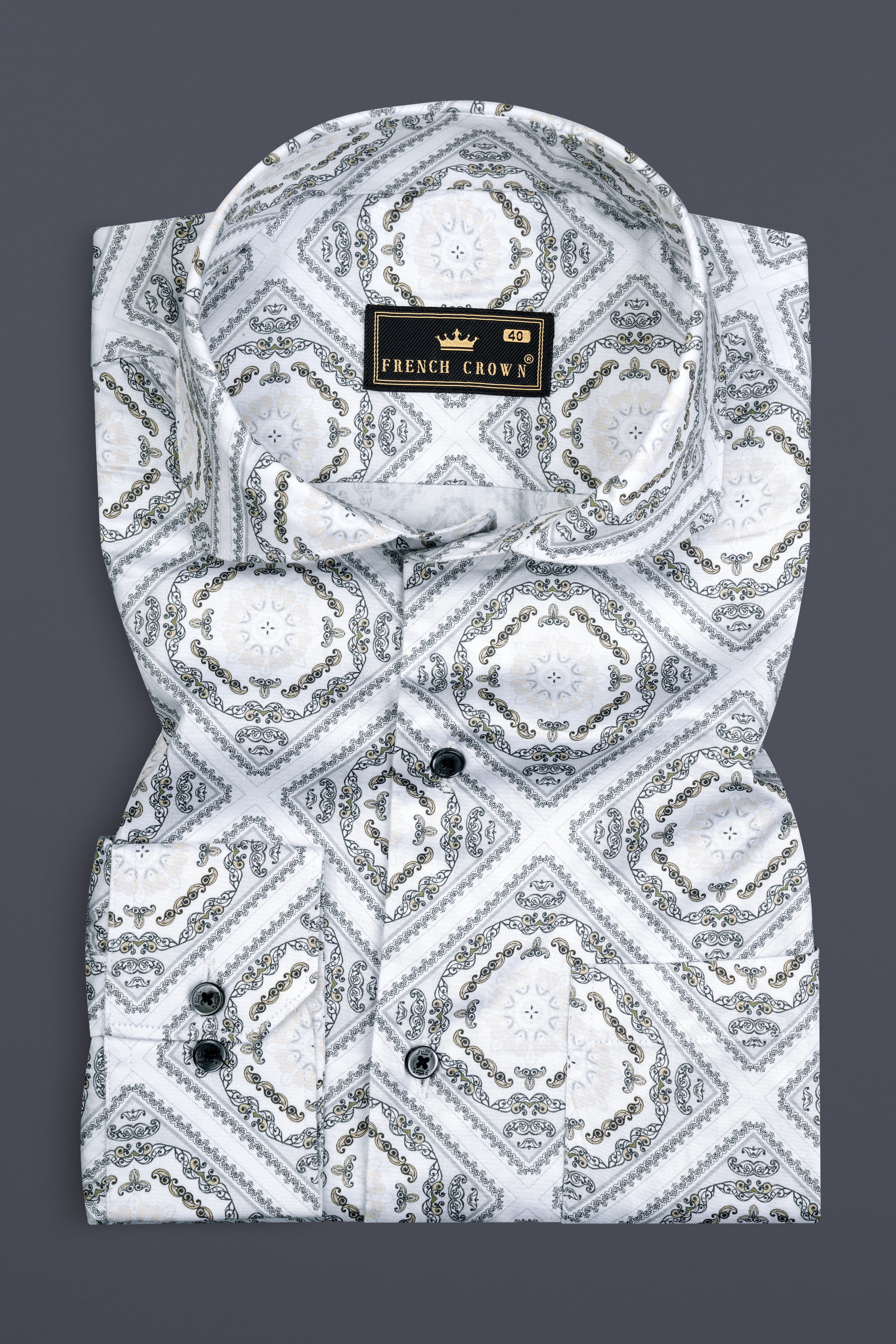 Bright White With Almond Cream Hexagon Printed Super Soft Premium Cotton Shirt 12757-CA-BLK-38, 12757-CA-BLK-H-38, 12757-CA-BLK-39, 12757-CA-BLK-H-39, 12757-CA-BLK-40, 12757-CA-BLK-H-40, 12757-CA-BLK-42, 12757-CA-BLK-H-42, 12757-CA-BLK-44, 12757-CA-BLK-H-44, 12757-CA-BLK-46, 12757-CA-BLK-H-46, 12757-CA-BLK-48, 12757-CA-BLK-H-48, 12757-CA-BLK-50, 12757-CA-BLK-H-50, 12757-CA-BLK-52, 12757-CA-BLK-H-52