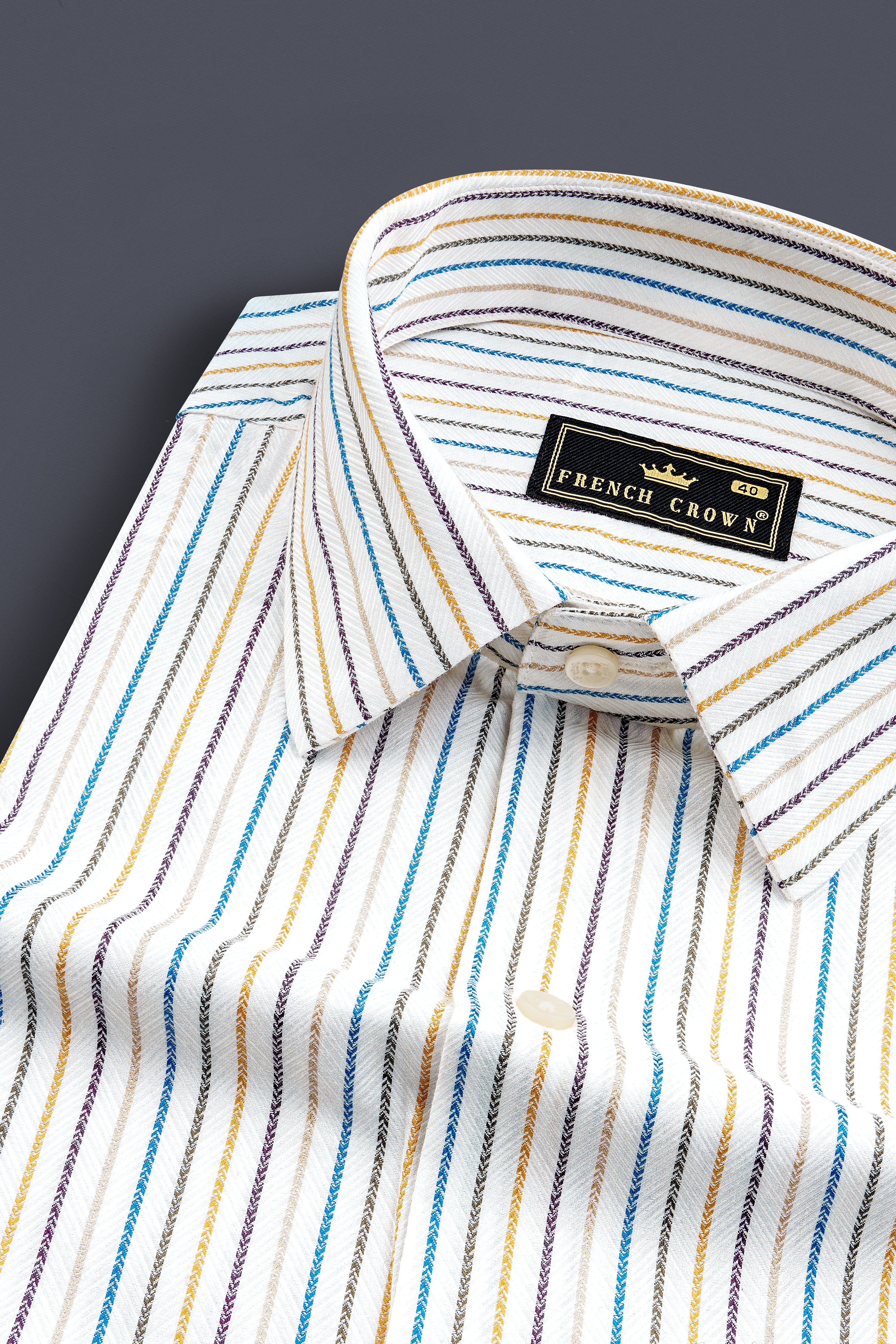 Bright White Multicolour Striped Herringbone Soft Cotton Shirt 12762-38, 12762-H-38, 12762-39, 12762-H-39, 12762-40, 12762-H-40, 12762-42, 12762-H-42, 12762-44, 12762-H-44, 12762-46, 12762-H-46, 12762-48, 12762-H-48, 12762-50, 12762-H-50, 12762-52, 12762-H-52