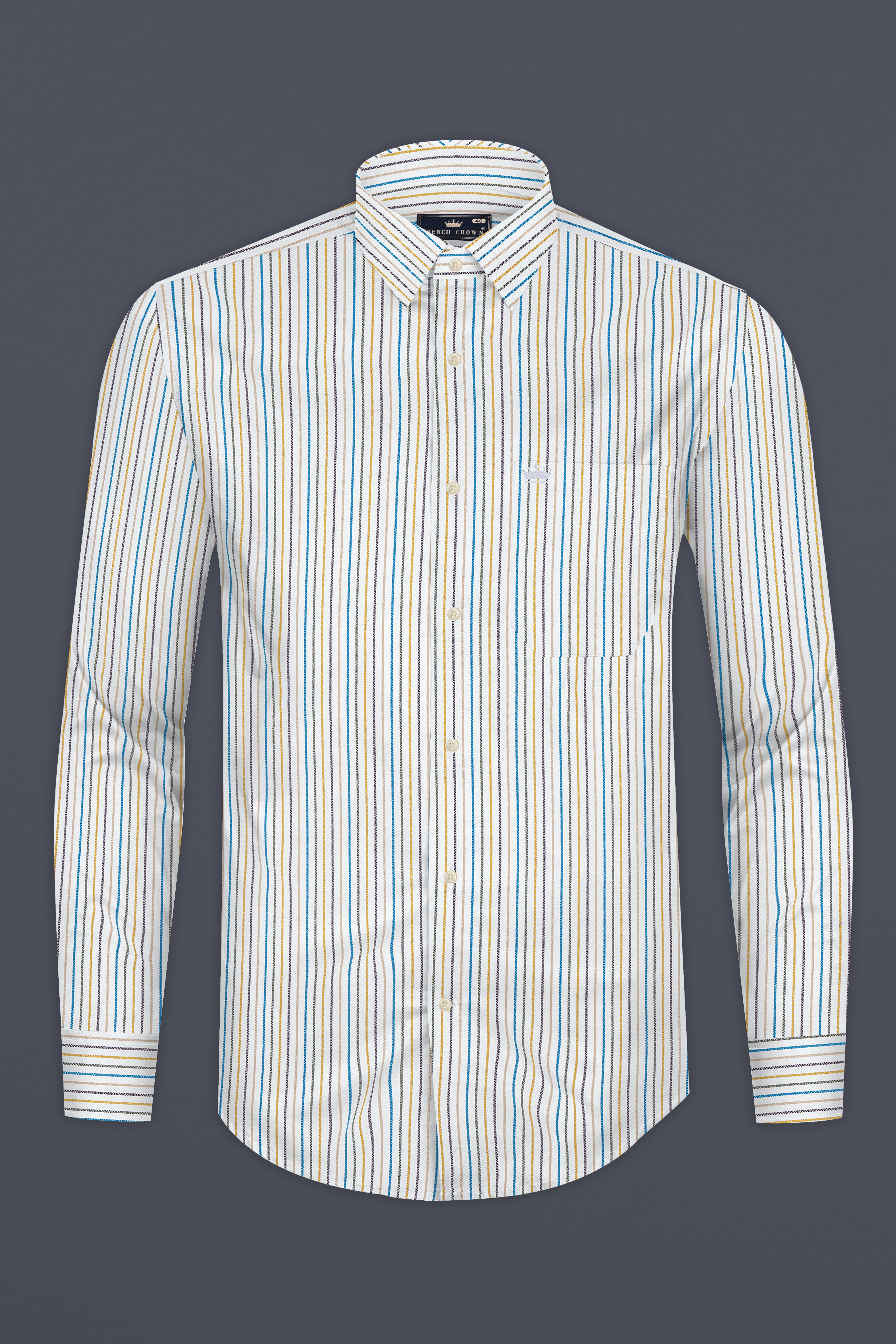Bright White Multicolour Striped Herringbone Soft Cotton Shirt 12762-38, 12762-H-38, 12762-39, 12762-H-39, 12762-40, 12762-H-40, 12762-42, 12762-H-42, 12762-44, 12762-H-44, 12762-46, 12762-H-46, 12762-48, 12762-H-48, 12762-50, 12762-H-50, 12762-52, 12762-H-52
