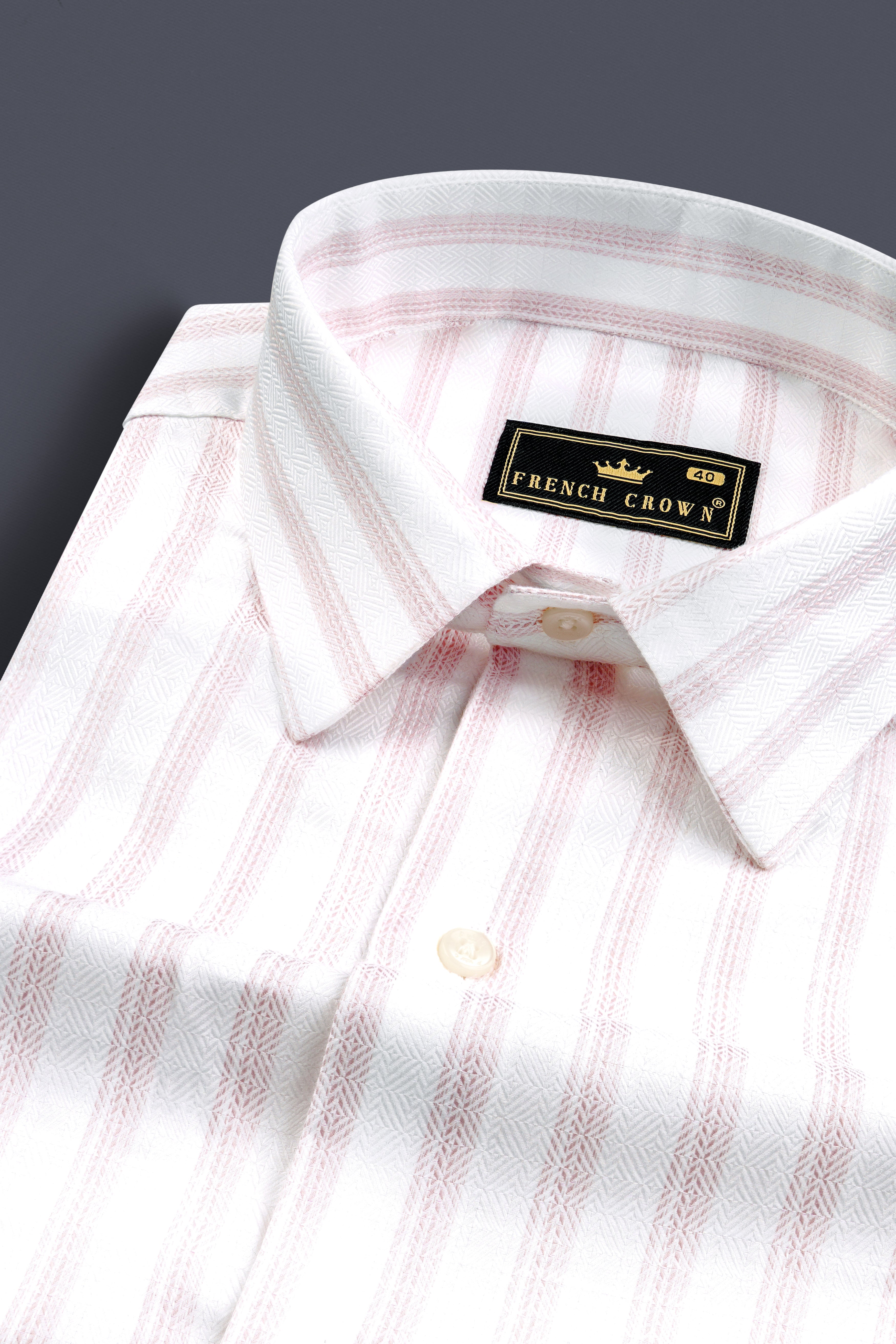 Bright White with Thistle Pink Striped Dobby Textured Premium Cotton Shirt 12765-38, 12765-H-38, 12765-39, 12765-H-39, 12765-40, 12765-H-40, 12765-42, 12765-H-42, 12765-44, 12765-H-44, 12765-46, 12765-H-46, 12765-48, 12765-H-48, 12765-50, 12765-H-50, 12765-52, 12765-H-52