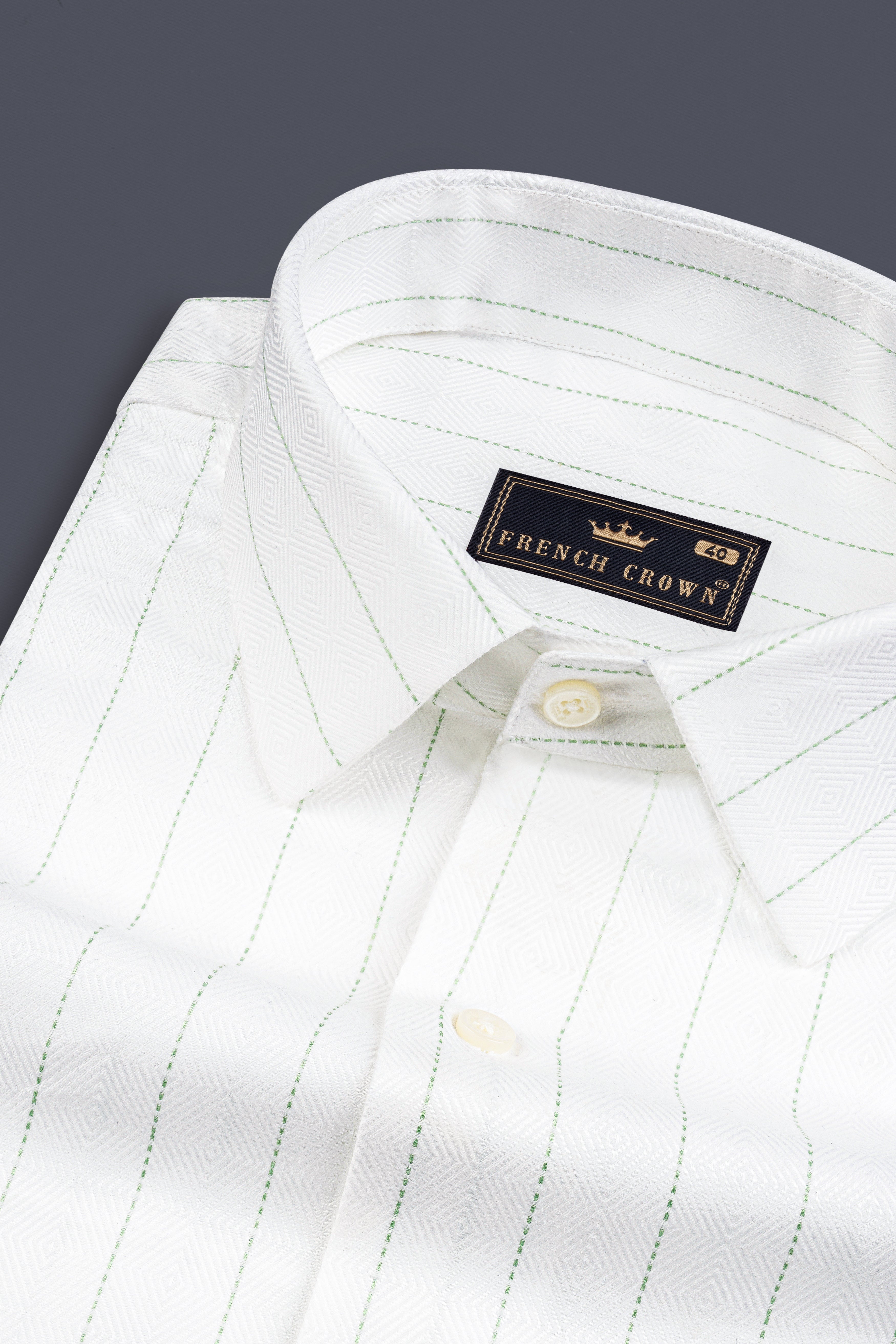 Bright white With Green Striped Dobby Textured Premium Cotton Shirt 12796-38, 12796-H-38, 12796-39, 12796-H-39, 12796-40, 12796-H-40, 12796-42, 12796-H-42, 12796-44, 12796-H-44, 12796-46, 12796-H-46, 12796-48, 12796-H-48, 12796-50, 12796-H-50, 12796-52, 12796-H-52