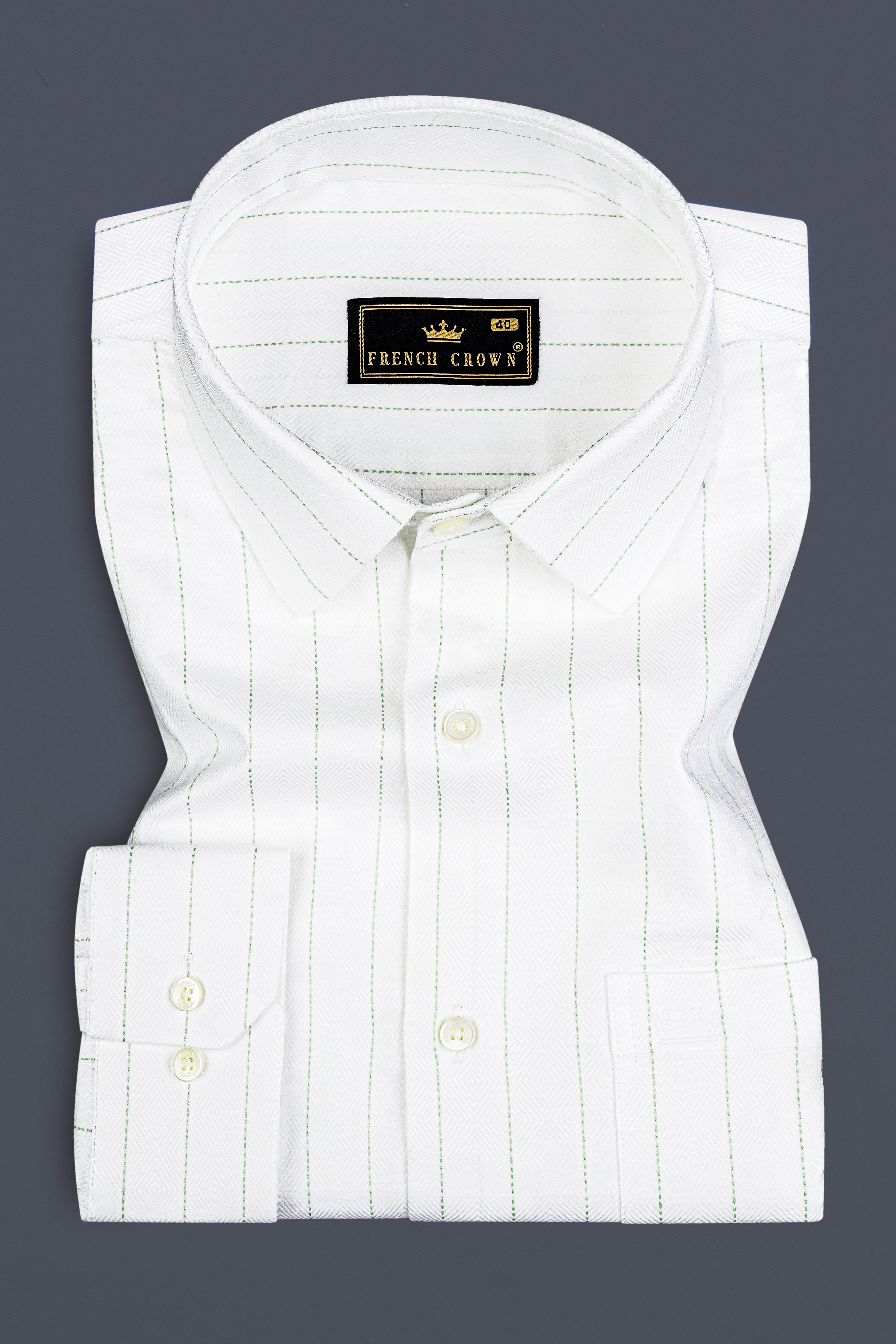 Bright white With Green Striped Dobby Textured Premium Cotton Shirt 12796-38, 12796-H-38, 12796-39, 12796-H-39, 12796-40, 12796-H-40, 12796-42, 12796-H-42, 12796-44, 12796-H-44, 12796-46, 12796-H-46, 12796-48, 12796-H-48, 12796-50, 12796-H-50, 12796-52, 12796-H-52