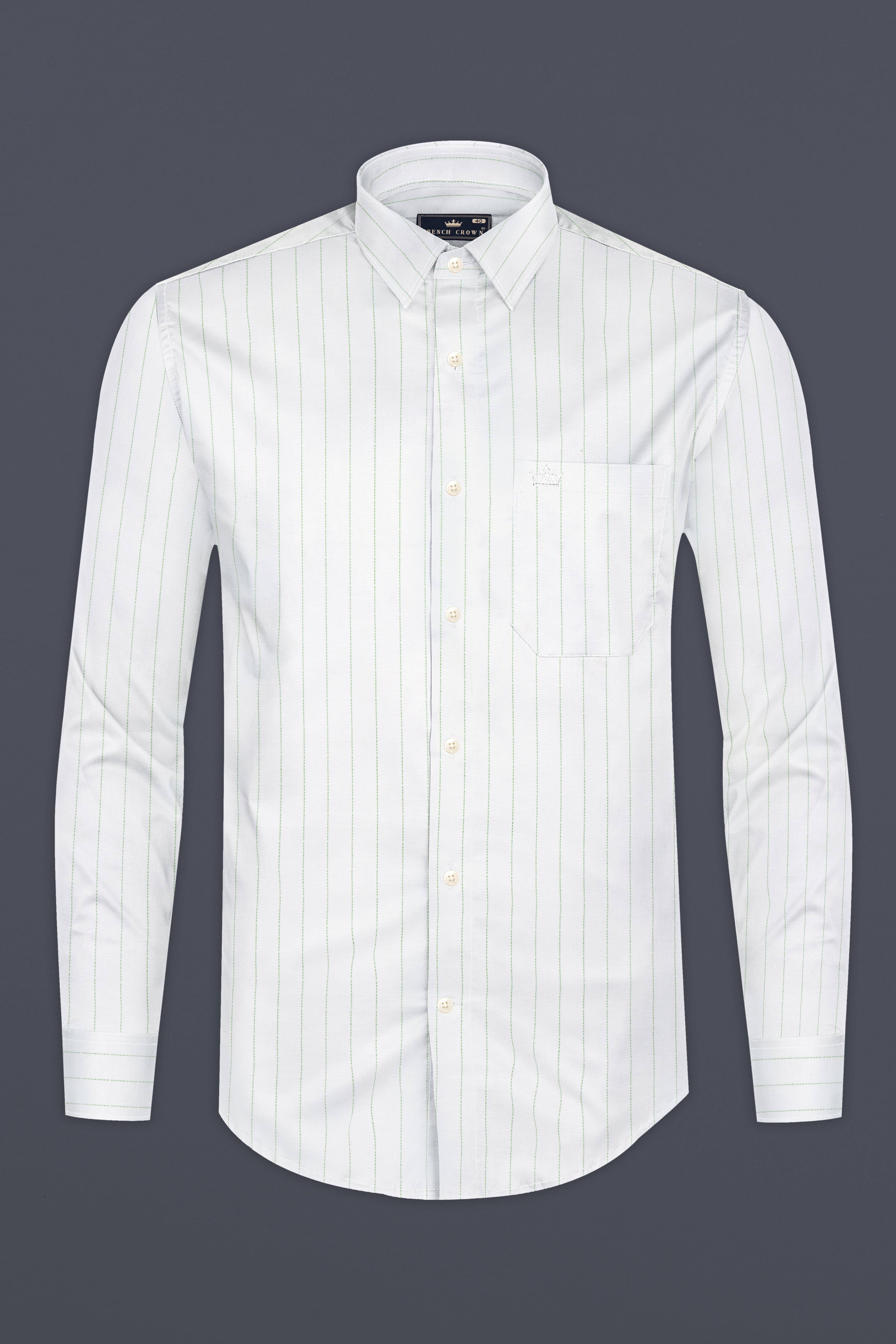 Bright white With Green Striped Dobby Textured Premium Cotton Shirt 12796-38, 12796-H-38, 12796-39, 12796-H-39, 12796-40, 12796-H-40, 12796-42, 12796-H-42, 12796-44, 12796-H-44, 12796-46, 12796-H-46, 12796-48, 12796-H-48, 12796-50, 12796-H-50, 12796-52, 12796-H-52