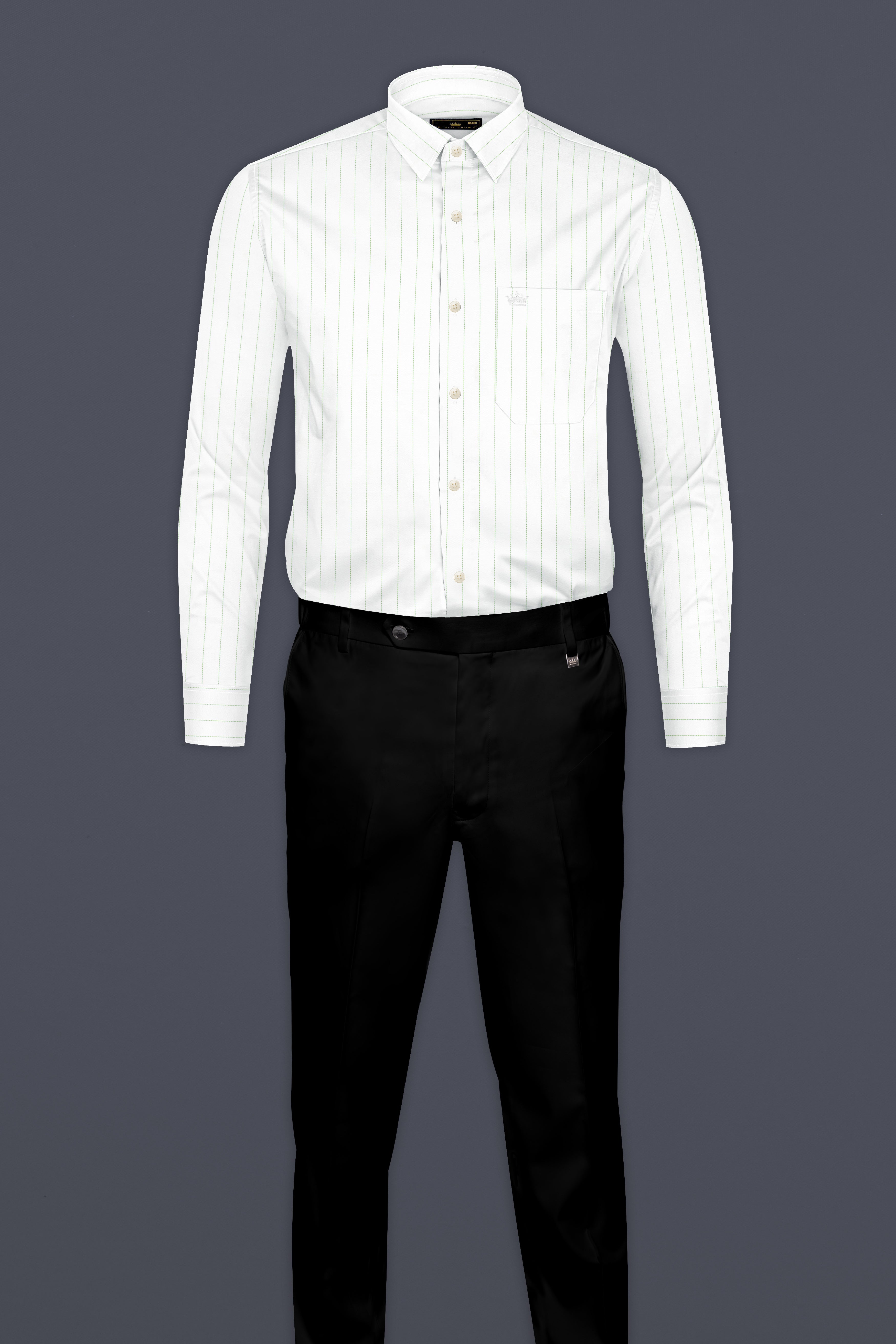 Bright white With Green Striped Dobby Textured Premium Cotton Shirt 12796-38, 12796-H-38, 12796-39, 12796-H-39, 12796-40, 12796-H-40, 12796-42, 12796-H-42, 12796-44, 12796-H-44, 12796-46, 12796-H-46, 12796-48, 12796-H-48, 12796-50, 12796-H-50, 12796-52, 12796-H-52