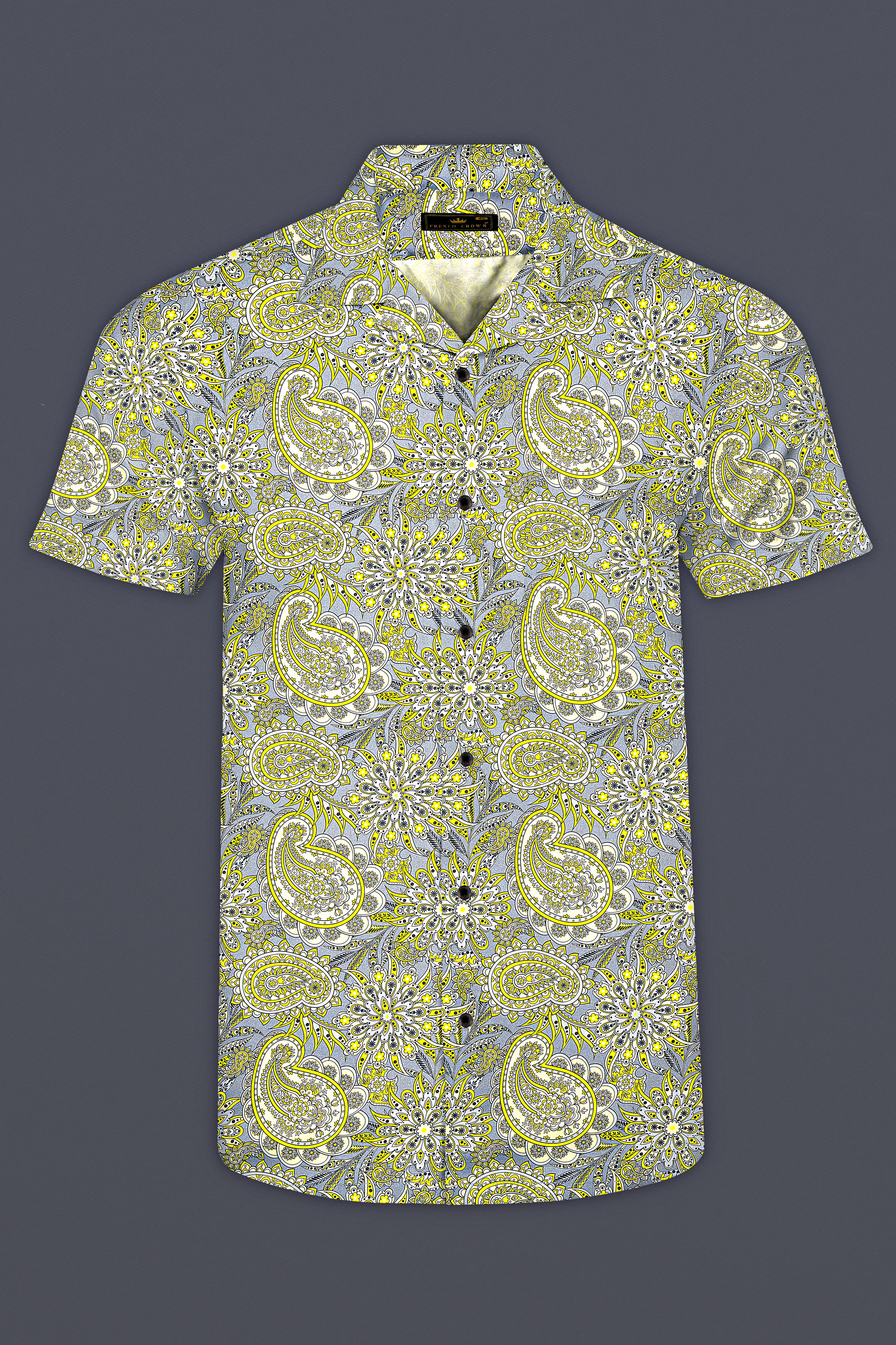 Arylide Yellow With Nobel Gray Flower Valley Printed Super Soft Premium Cotton Shirt 12835-CC-BLK-SS-38, 12835-CC-BLK-SS-H-38, 12835-CC-BLK-SS-39, 12835-CC-BLK-SS-H-39, 12835-CC-BLK-SS-40, 12835-CC-BLK-SS-H-40, 12835-CC-BLK-SS-42, 12835-CC-BLK-SS-H-42, 12835-CC-BLK-SS-44, 12835-CC-BLK-SS-H-44, 12835-CC-BLK-SS-46, 12835-CC-BLK-SS-H-46, 12835-CC-BLK-SS-48, 12835-CC-BLK-SS-H-48, 12835-CC-BLK-SS-50, 12835-CC-BLK-SS-H-50, 12835-CC-BLK-SS-52, 12835-CC-BLK-SS-H-52