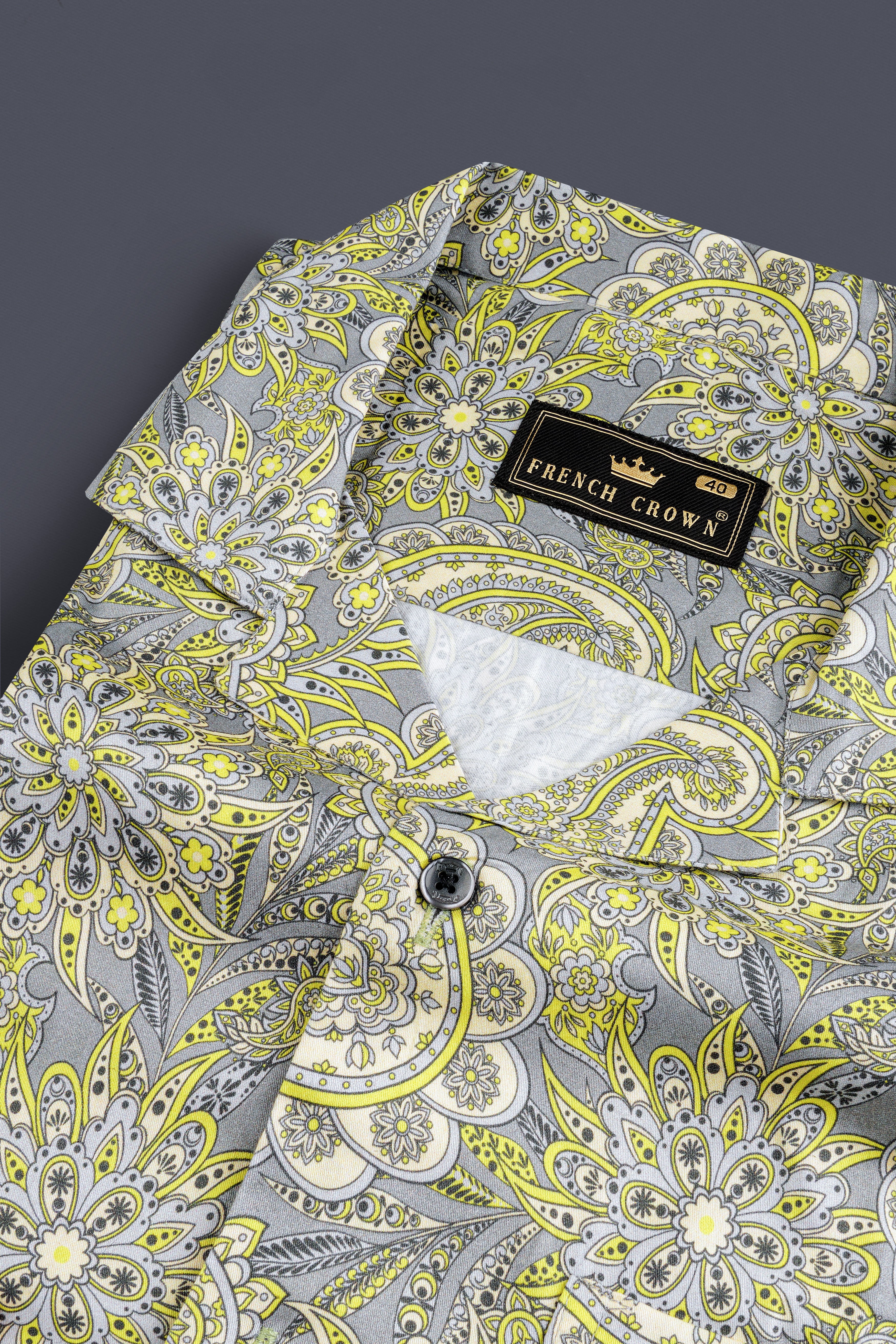Arylide Yellow With Nobel Gray Flower Valley Printed Super Soft Premium Cotton Shirt 12835-CC-BLK-SS-38, 12835-CC-BLK-SS-H-38, 12835-CC-BLK-SS-39, 12835-CC-BLK-SS-H-39, 12835-CC-BLK-SS-40, 12835-CC-BLK-SS-H-40, 12835-CC-BLK-SS-42, 12835-CC-BLK-SS-H-42, 12835-CC-BLK-SS-44, 12835-CC-BLK-SS-H-44, 12835-CC-BLK-SS-46, 12835-CC-BLK-SS-H-46, 12835-CC-BLK-SS-48, 12835-CC-BLK-SS-H-48, 12835-CC-BLK-SS-50, 12835-CC-BLK-SS-H-50, 12835-CC-BLK-SS-52, 12835-CC-BLK-SS-H-52