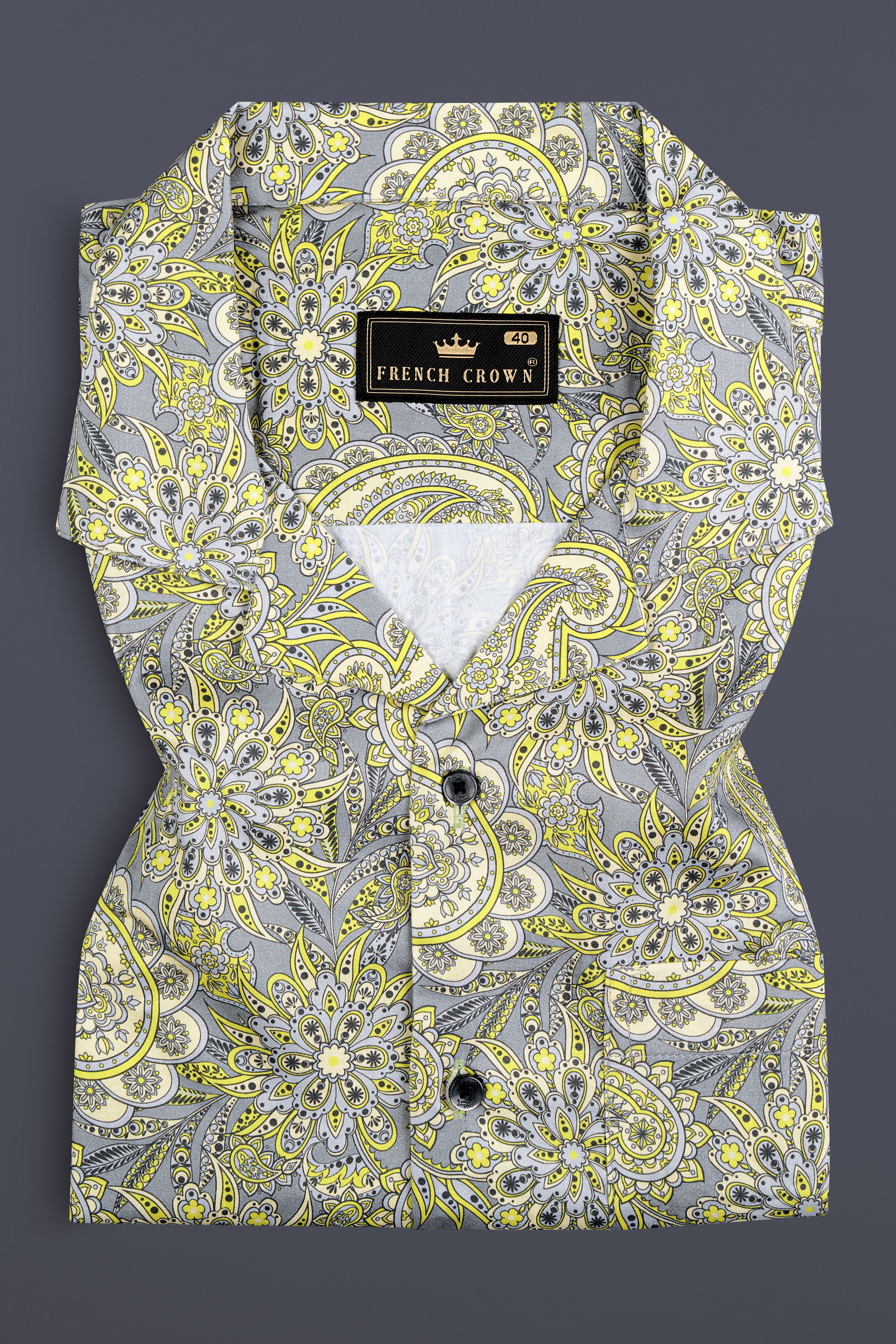 Arylide Yellow With Nobel Gray Flower Valley Printed Super Soft Premium Cotton Shirt 12835-CC-BLK-SS-38, 12835-CC-BLK-SS-H-38, 12835-CC-BLK-SS-39, 12835-CC-BLK-SS-H-39, 12835-CC-BLK-SS-40, 12835-CC-BLK-SS-H-40, 12835-CC-BLK-SS-42, 12835-CC-BLK-SS-H-42, 12835-CC-BLK-SS-44, 12835-CC-BLK-SS-H-44, 12835-CC-BLK-SS-46, 12835-CC-BLK-SS-H-46, 12835-CC-BLK-SS-48, 12835-CC-BLK-SS-H-48, 12835-CC-BLK-SS-50, 12835-CC-BLK-SS-H-50, 12835-CC-BLK-SS-52, 12835-CC-BLK-SS-H-52
