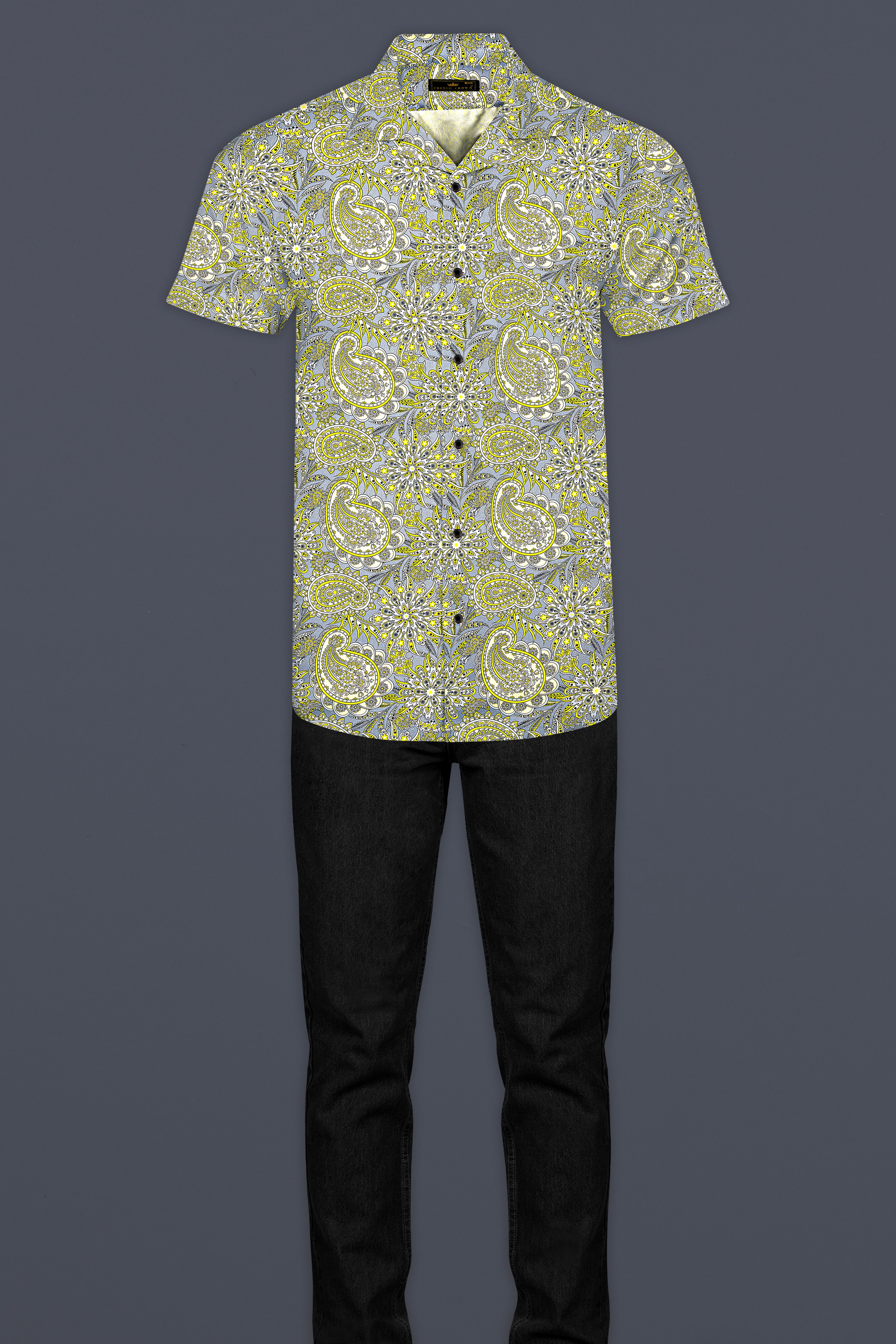 Arylide Yellow With Nobel Gray Flower Valley Printed Super Soft Premium Cotton Shirt 12835-CC-BLK-SS-38, 12835-CC-BLK-SS-H-38, 12835-CC-BLK-SS-39, 12835-CC-BLK-SS-H-39, 12835-CC-BLK-SS-40, 12835-CC-BLK-SS-H-40, 12835-CC-BLK-SS-42, 12835-CC-BLK-SS-H-42, 12835-CC-BLK-SS-44, 12835-CC-BLK-SS-H-44, 12835-CC-BLK-SS-46, 12835-CC-BLK-SS-H-46, 12835-CC-BLK-SS-48, 12835-CC-BLK-SS-H-48, 12835-CC-BLK-SS-50, 12835-CC-BLK-SS-H-50, 12835-CC-BLK-SS-52, 12835-CC-BLK-SS-H-52