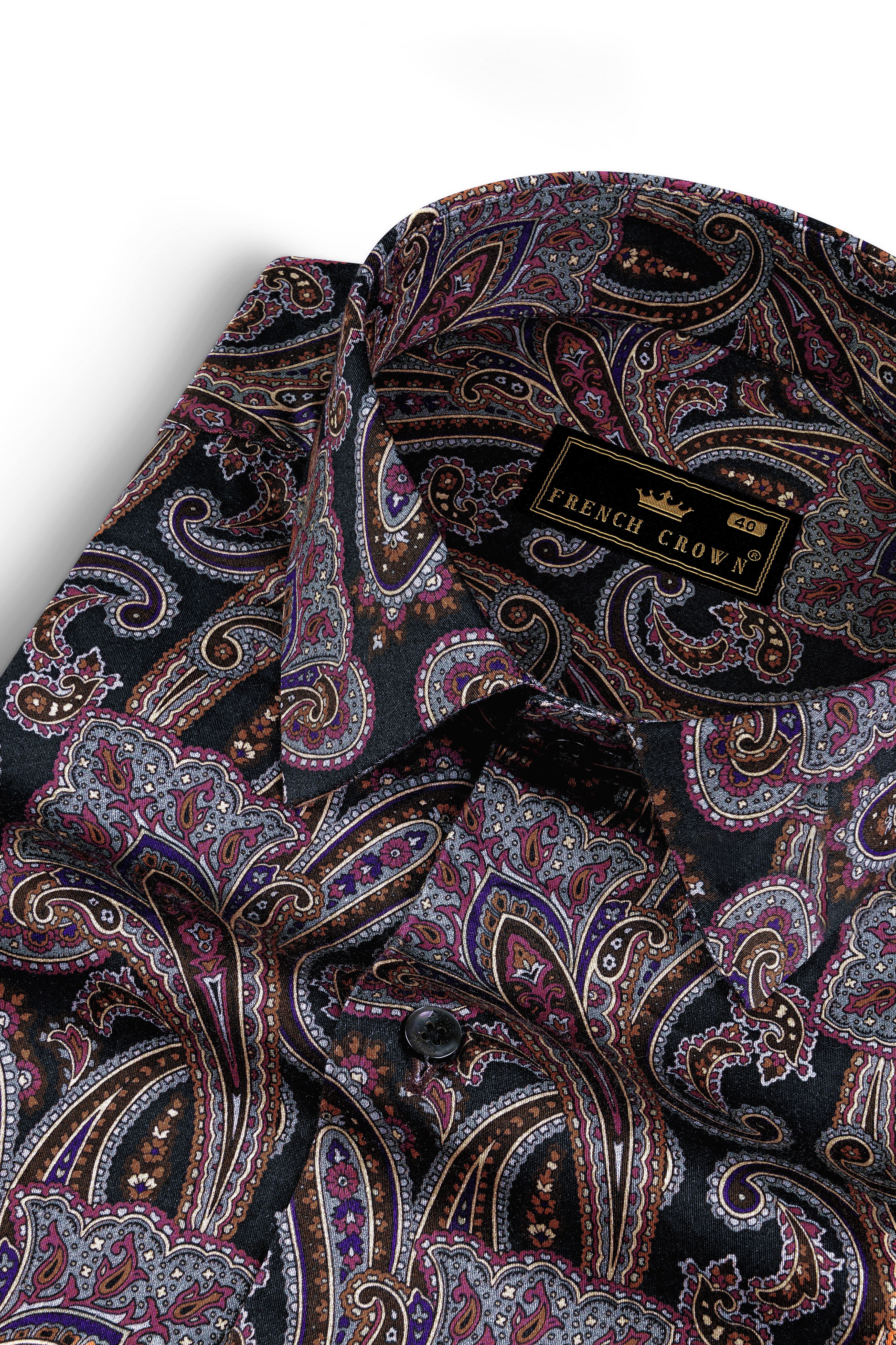 Thulian Pink And Jade Black Paisley Printed Subtle Sheen Super Soft Premium Cotton Shirt 13006-BLK-38, 13006-BLK-H-38, 13006-BLK-39, 13006-BLK-H-39, 13006-BLK-40, 13006-BLK-H-40, 13006-BLK-42, 13006-BLK-H-42, 13006-BLK-44, 13006-BLK-H-44, 13006-BLK-46, 13006-BLK-H-46, 13006-BLK-48, 13006-BLK-H-48, 13006-BLK-50, 13006-BLK-H-50, 13006-BLK-52, 13006-BLK-H-52