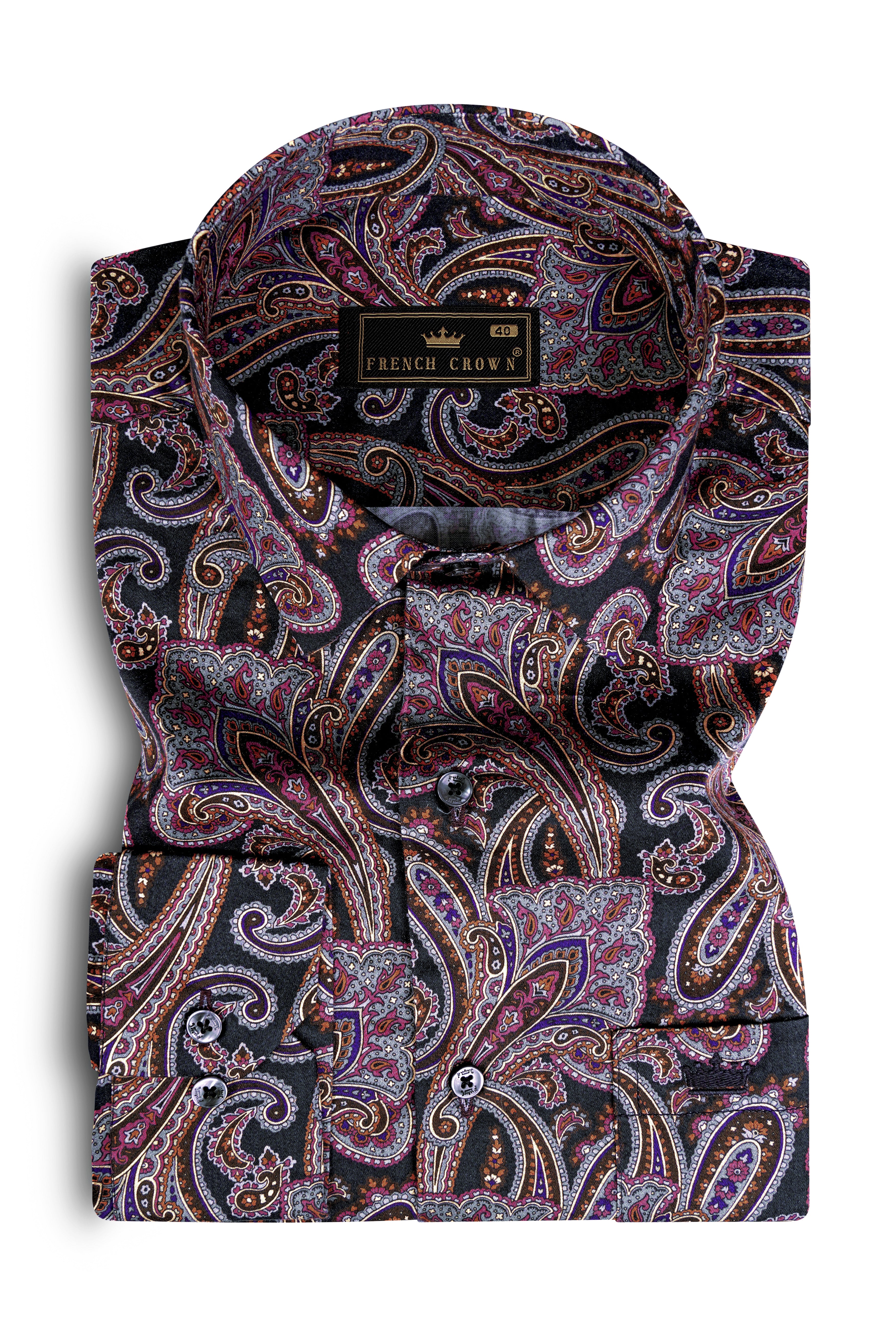 Thulian Pink And Jade Black Paisley Printed Subtle Sheen Super Soft Premium Cotton Shirt 13006-BLK-38, 13006-BLK-H-38, 13006-BLK-39, 13006-BLK-H-39, 13006-BLK-40, 13006-BLK-H-40, 13006-BLK-42, 13006-BLK-H-42, 13006-BLK-44, 13006-BLK-H-44, 13006-BLK-46, 13006-BLK-H-46, 13006-BLK-48, 13006-BLK-H-48, 13006-BLK-50, 13006-BLK-H-50, 13006-BLK-52, 13006-BLK-H-52